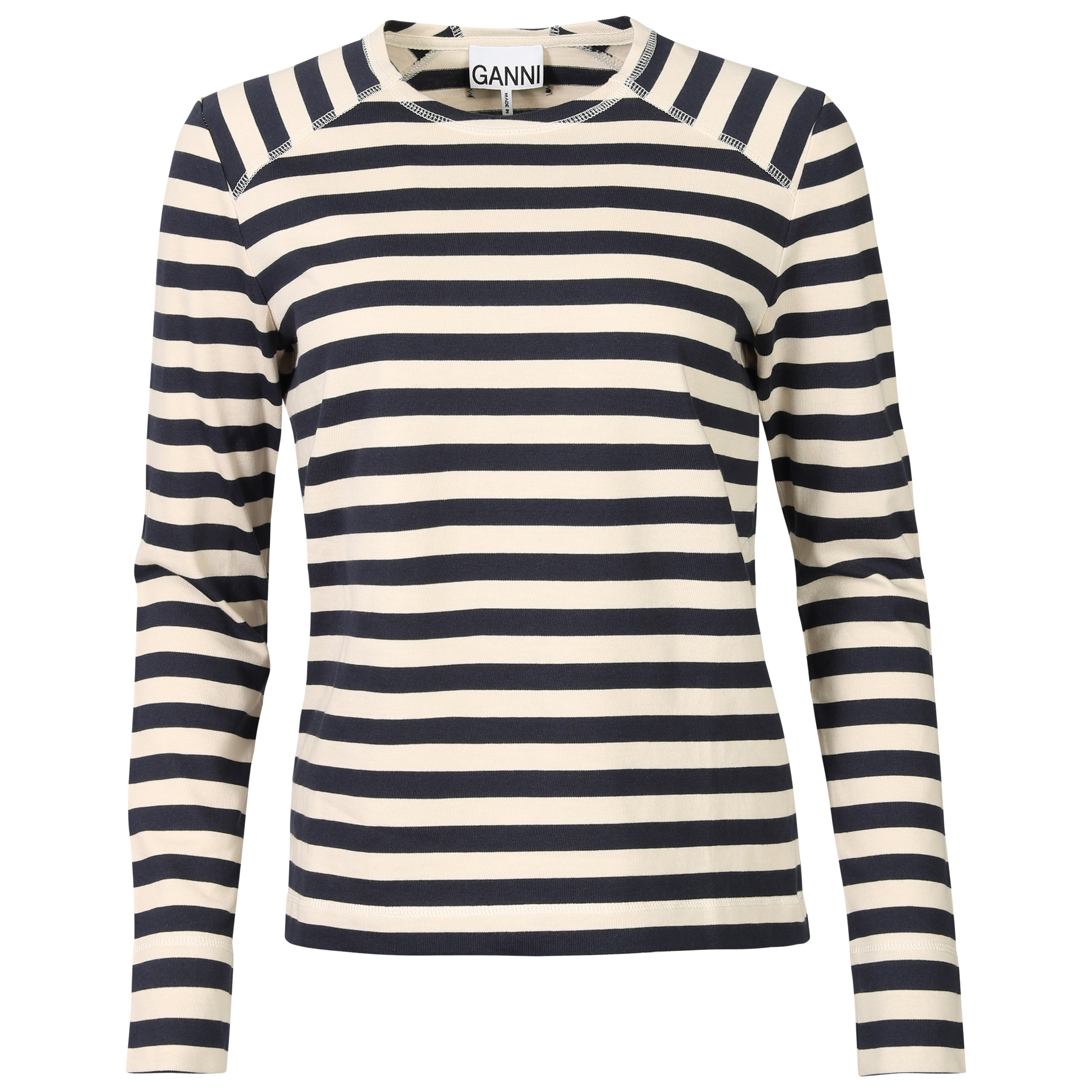 Ganni Striped Cotton Jersey Sweatshirt Ecru/Navy