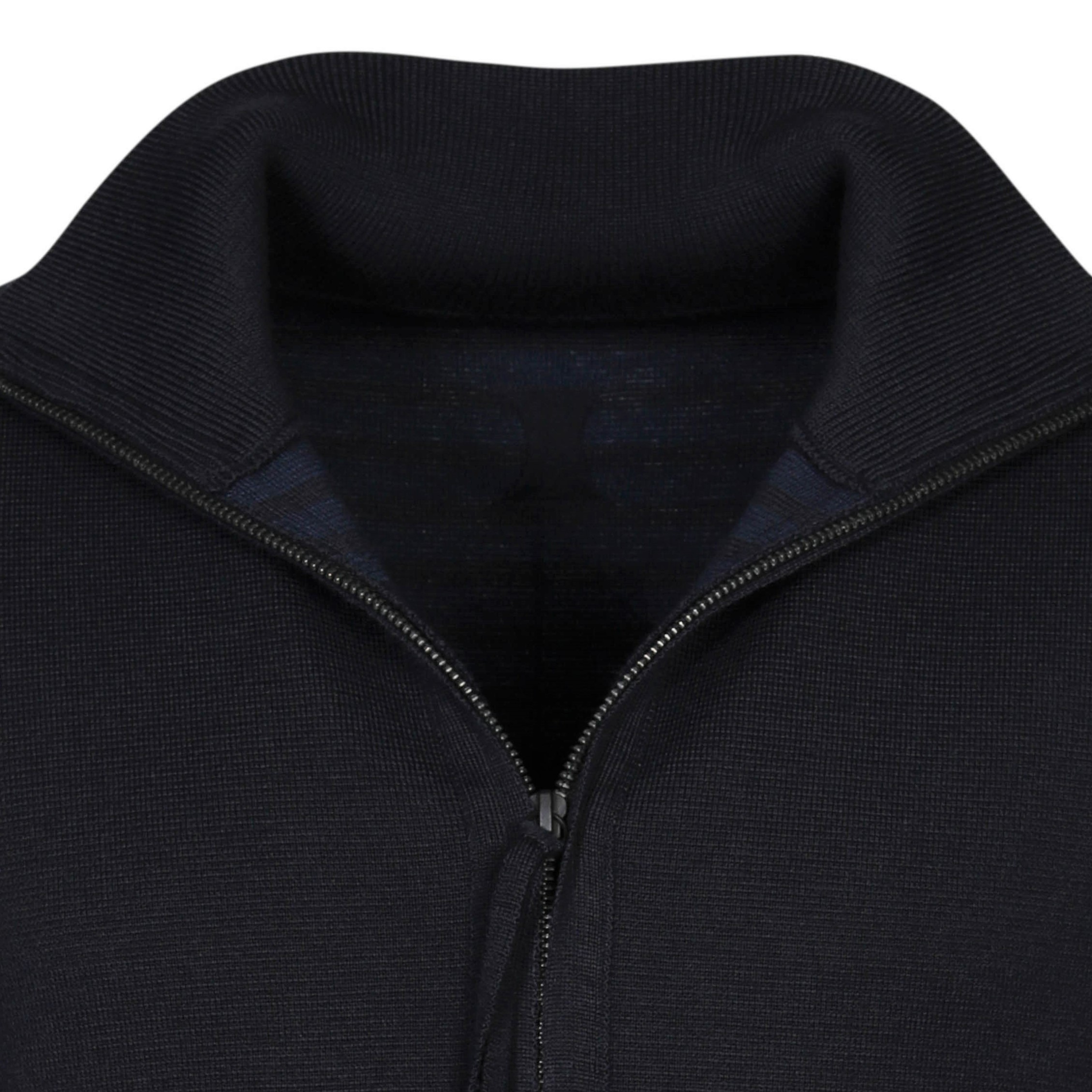 Hannes Roether Zip Cardigan in Dark Navy/Blue Stripe Inside