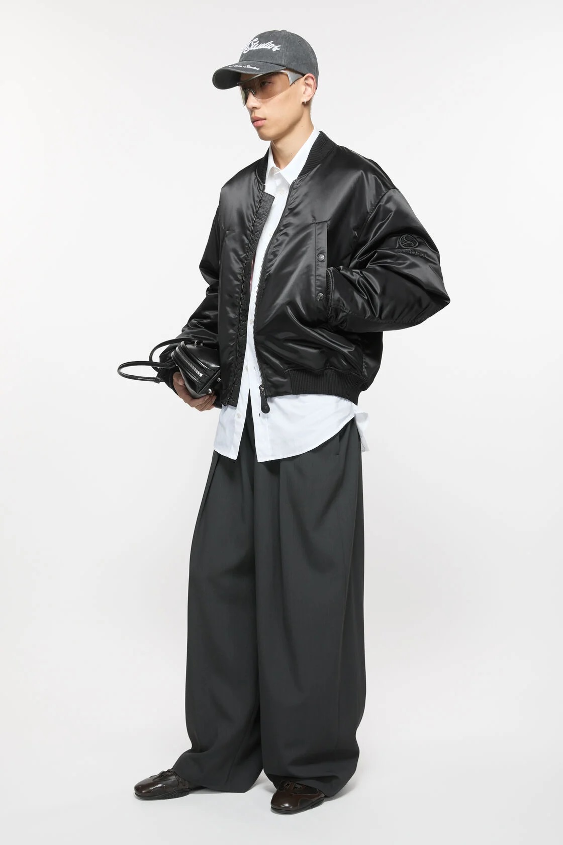 ACNE STUDIOS Shiny Padded Bomber Jacket in Black