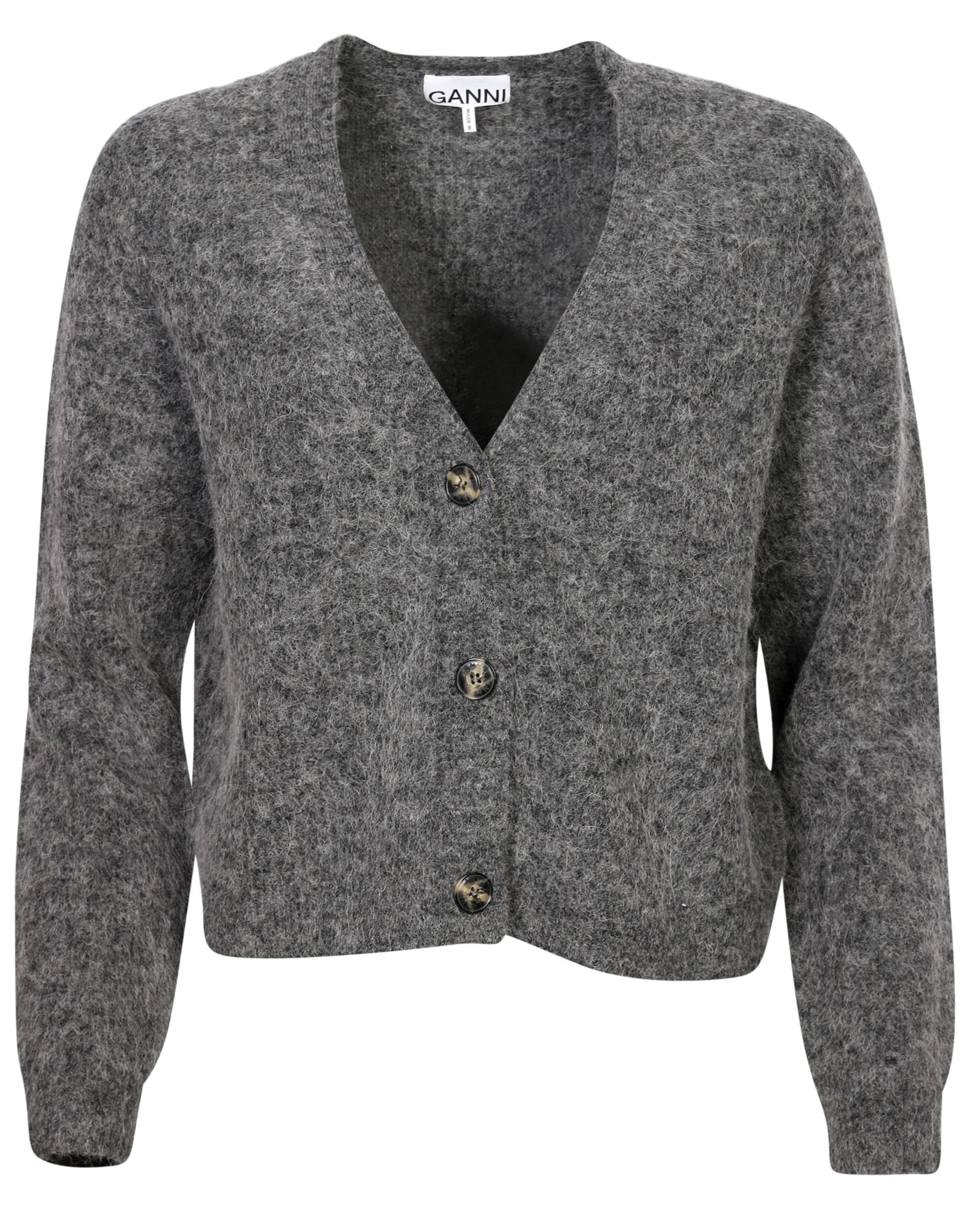 Ganni Wool Cardigan Dark Grey Melange