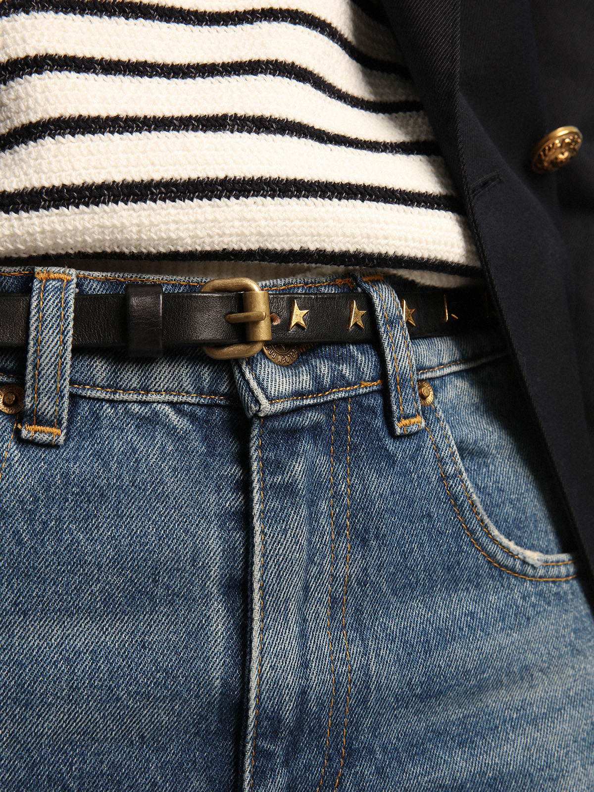 Golden Goose Belt Molly in Black/Star Studs 80