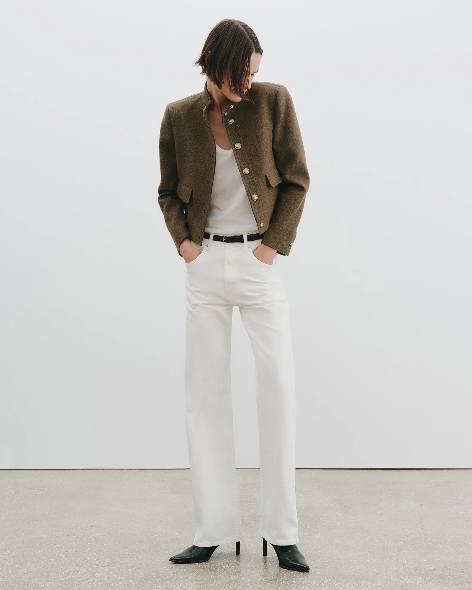 NILI LOTAN Hadley Cropped Wool Jacket in Moss Green