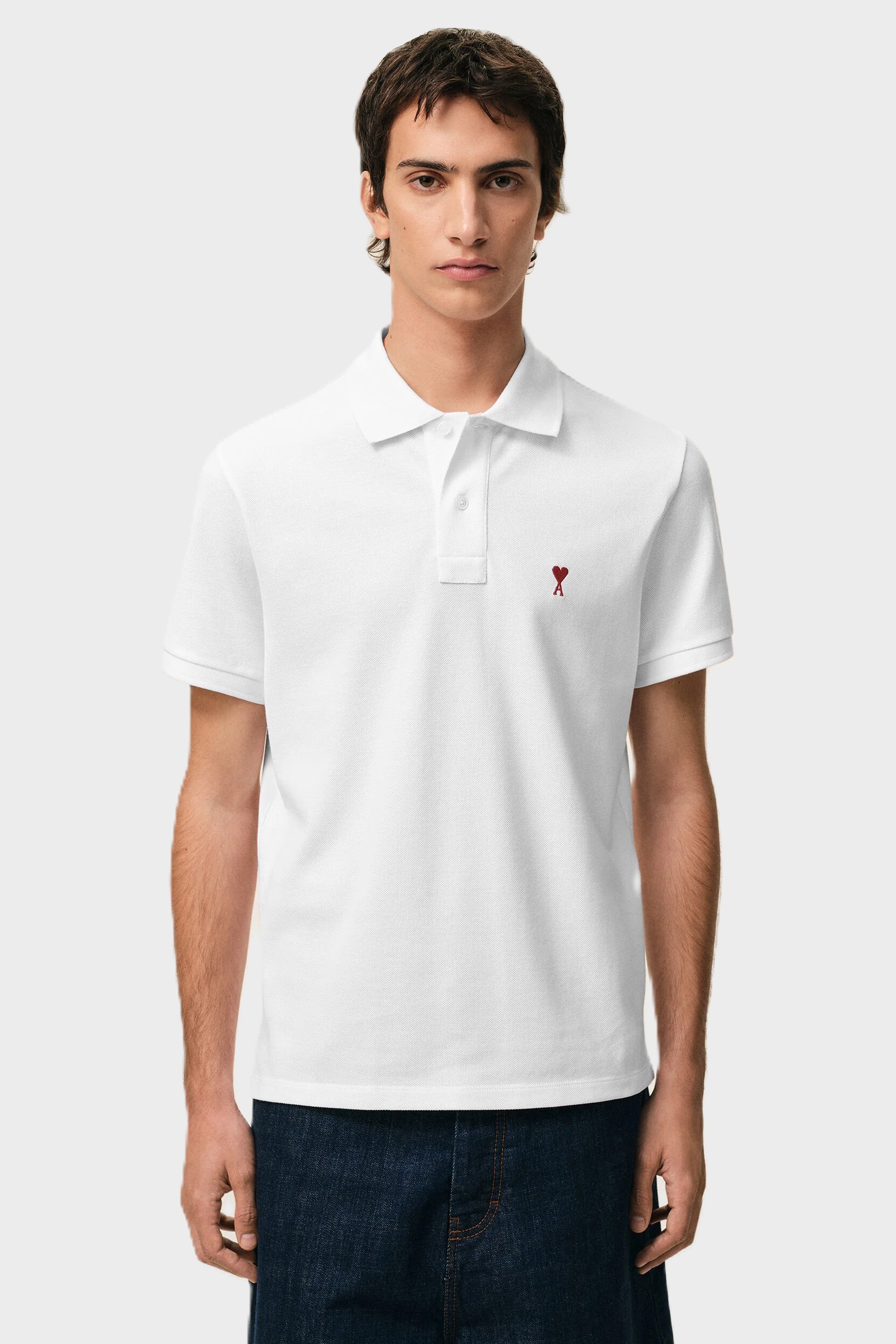 AMI PARIS de Coeur Polo Shirt in White/Red Logo