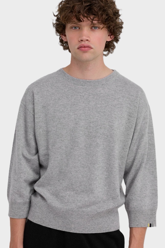 EXTREME CASHMERE N°398 Cropped Sleeves Sweater in Grey