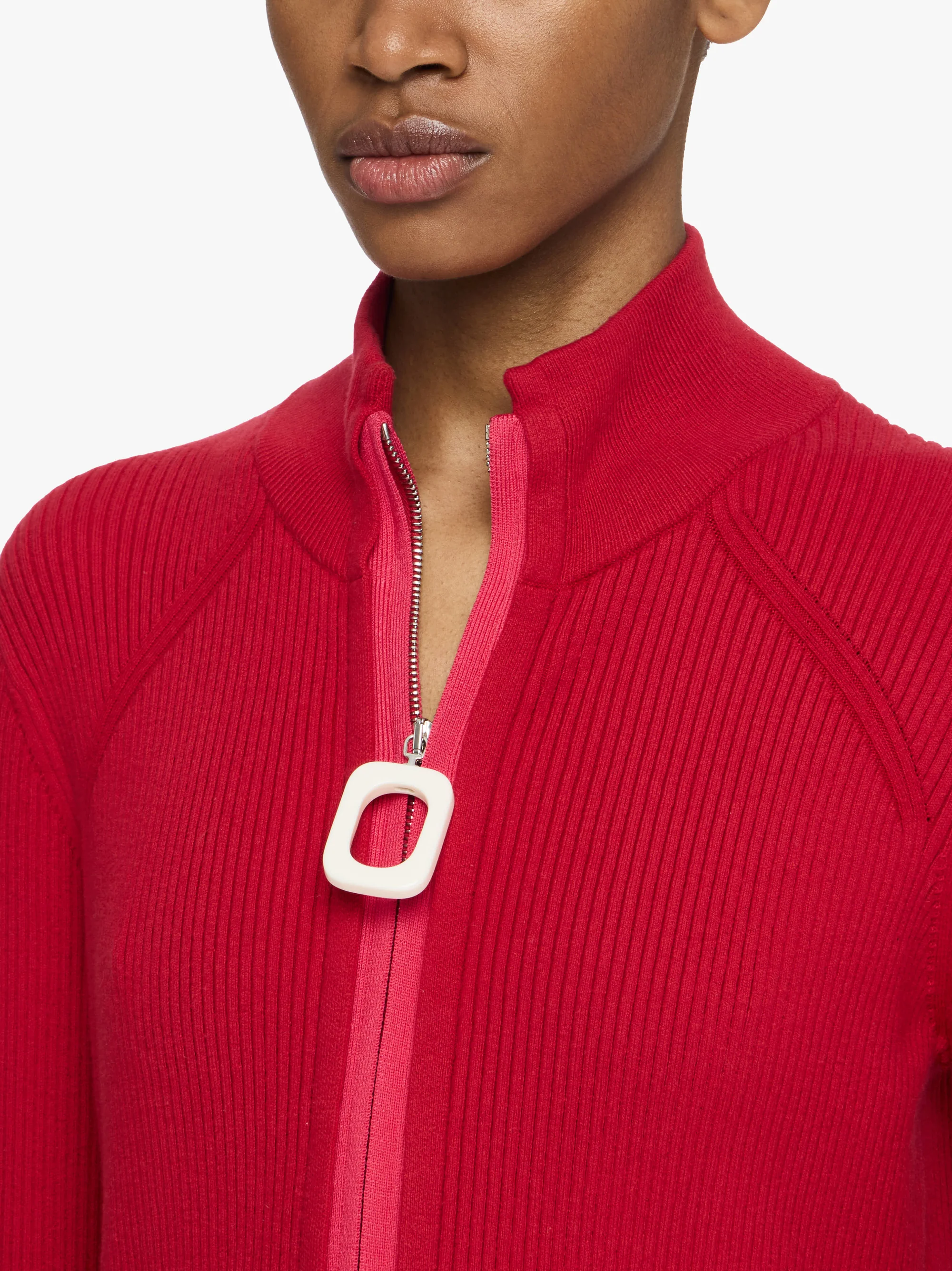 JW ANDERSON Fitted Zip Up Cardigan in Crimson Red