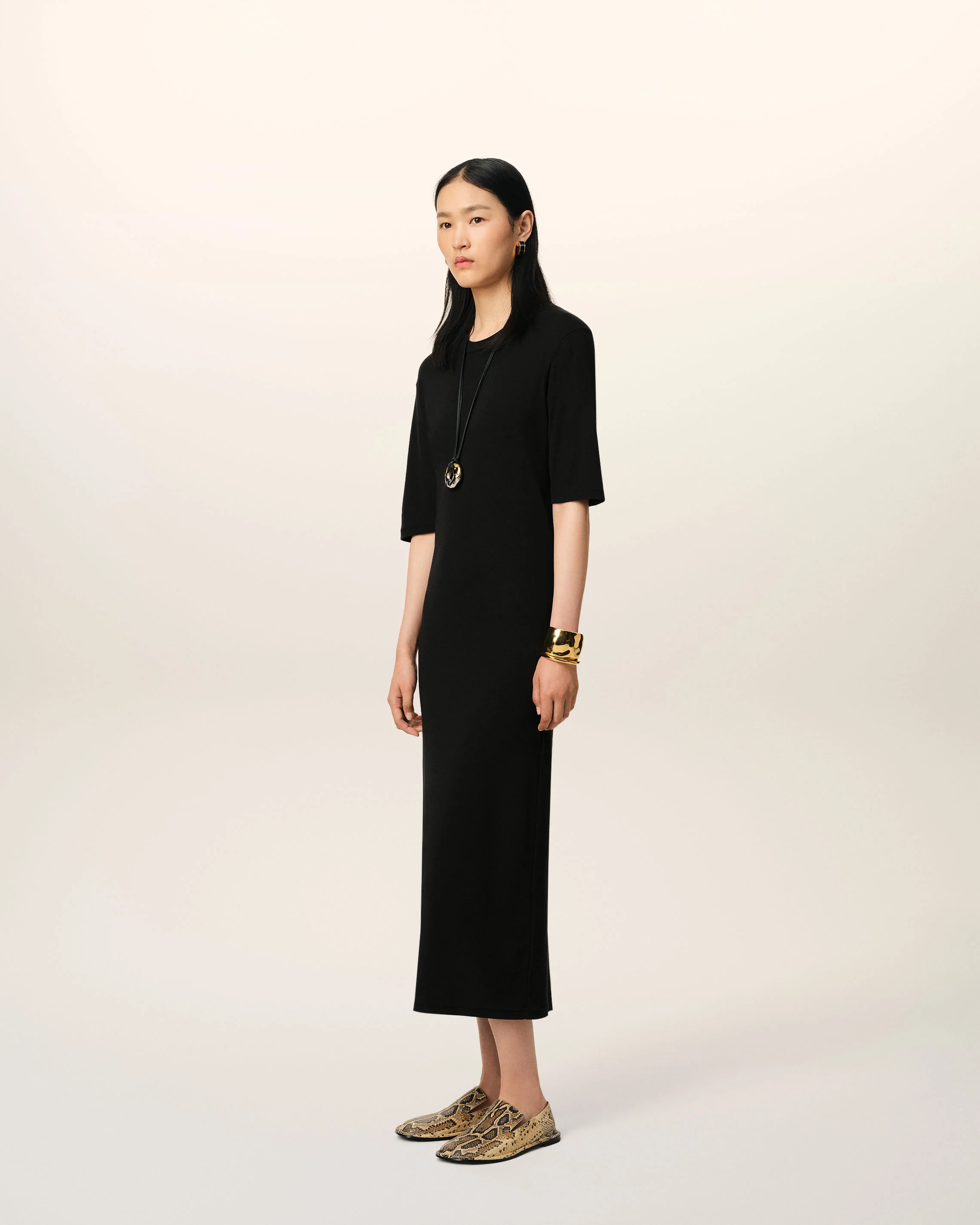 AMI PARIS Light Cotton Long Dress in Black AMI PARIS Light Cotton Long Dress in Black