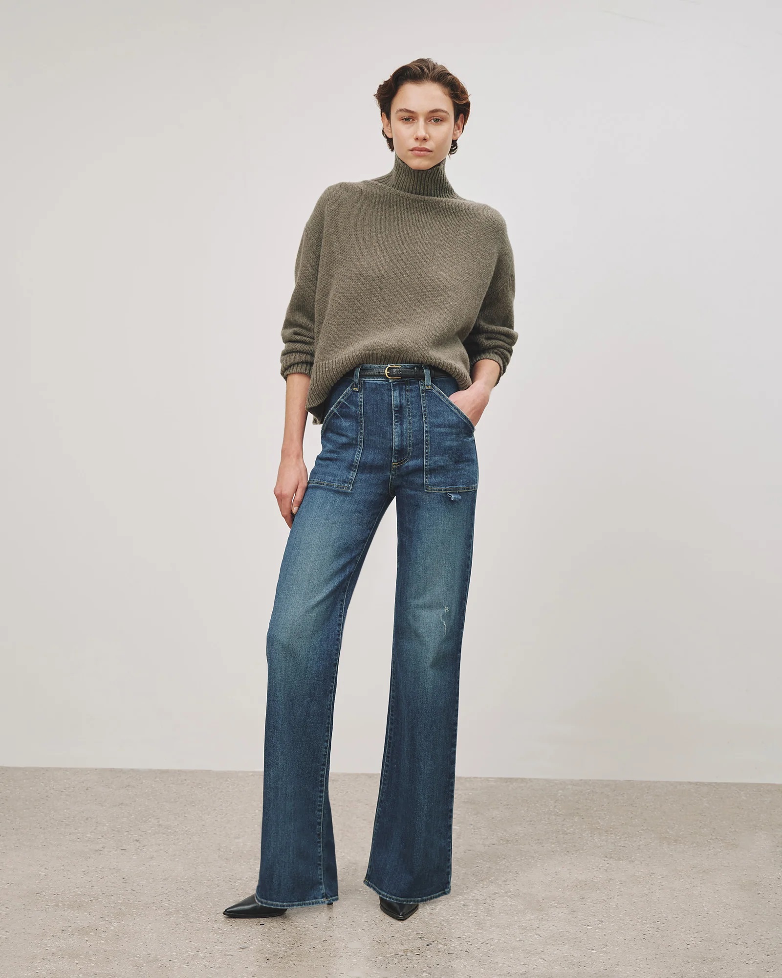 NILI LOTAN Omaira Knit Turtleneck Sweater in Army Green