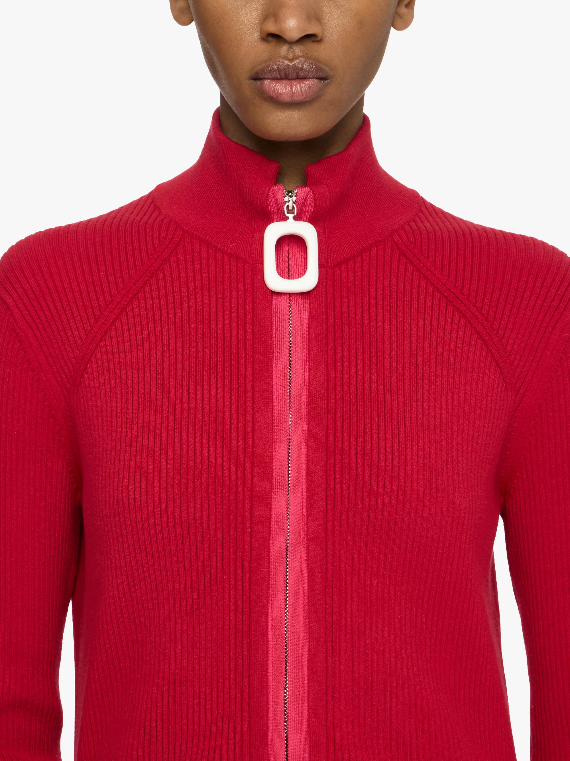JW ANDERSON Fitted Zip Up Cardigan in Crimson Red