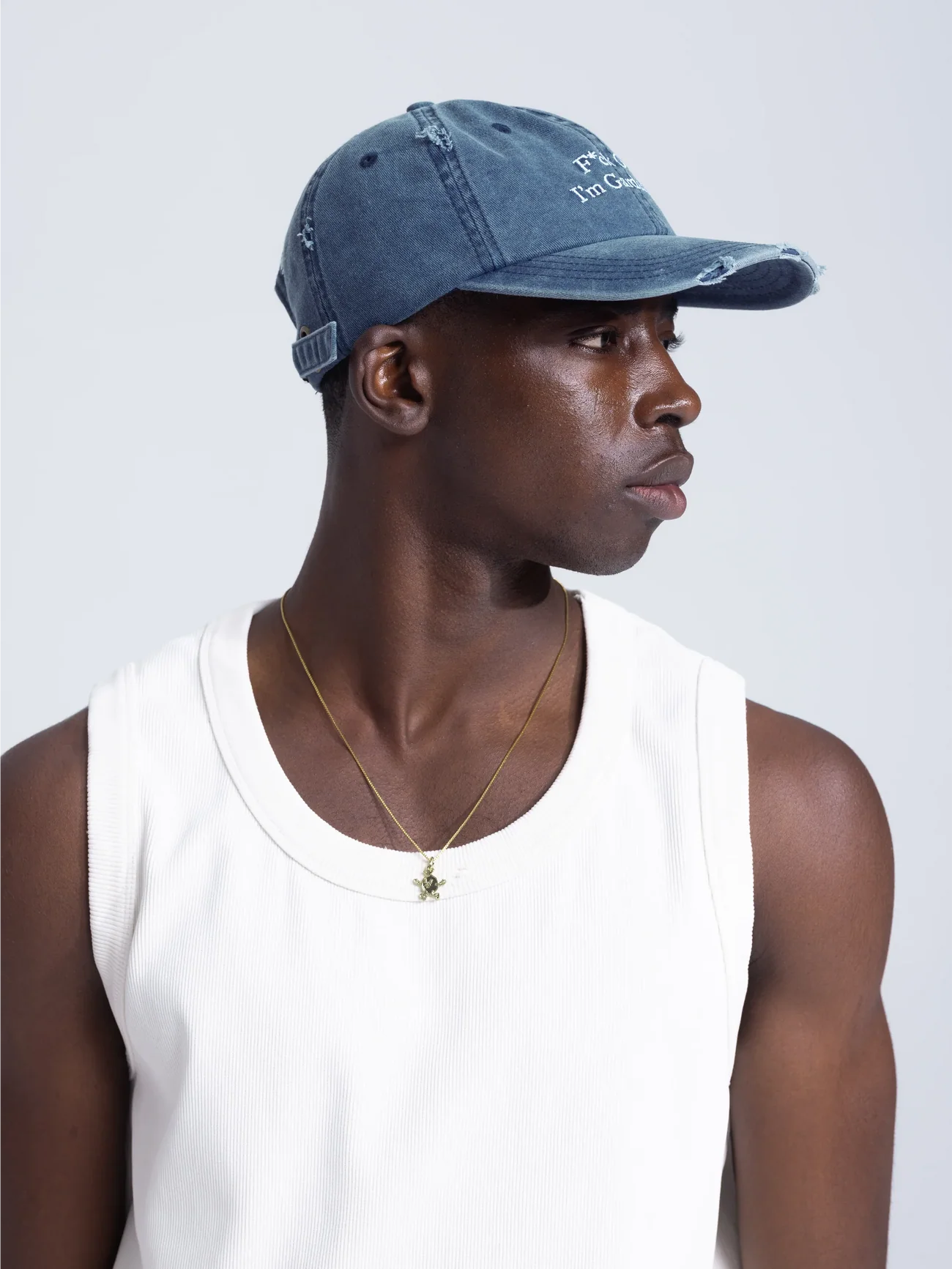 BRAM'S FRUIT ''F*ck Off'' Distressed Cap in Washed Navy