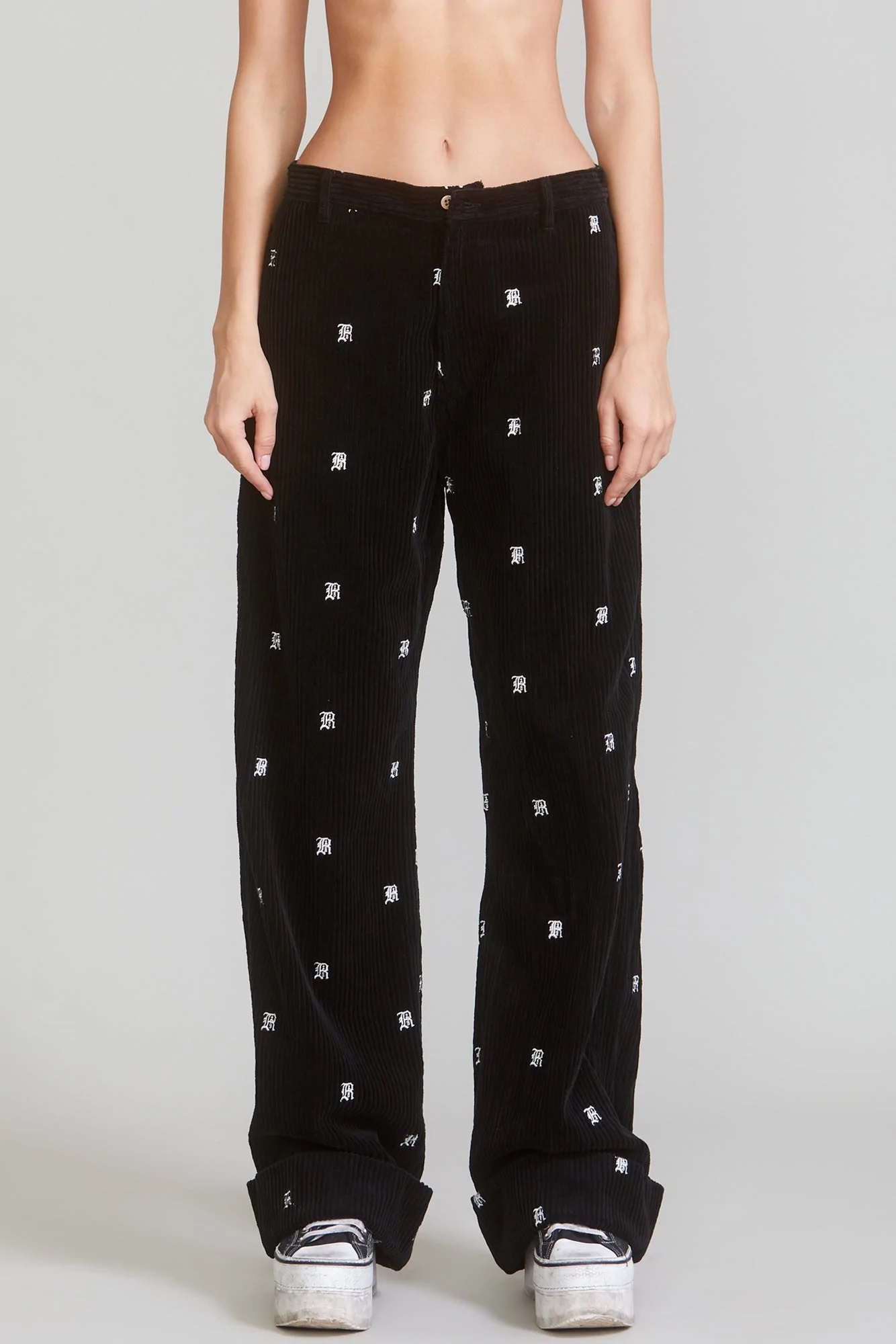 R13 Corduroy Wide Leg Chino Black/White Stitched 29
