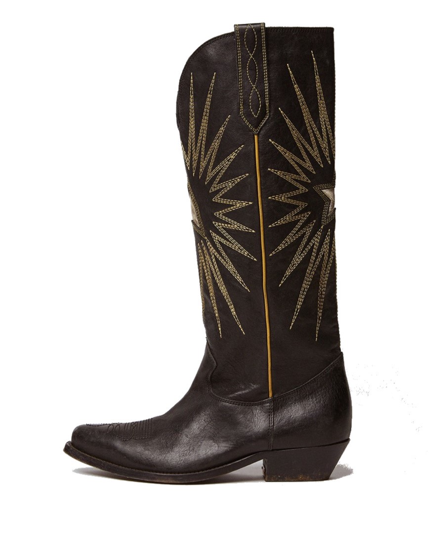 GOLDEN GOOSE Cowboy Boot Wish Star in Black