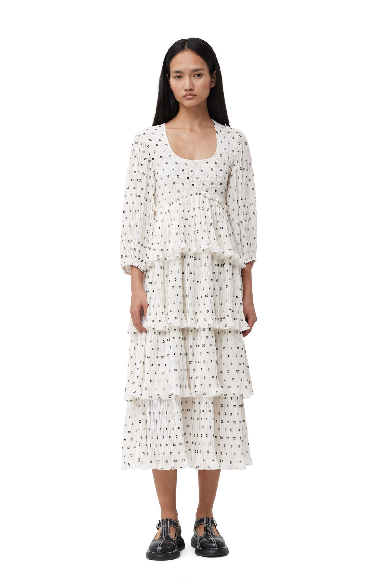 ganni pleated georgette dress egret Lavender Egret Pleated Dress