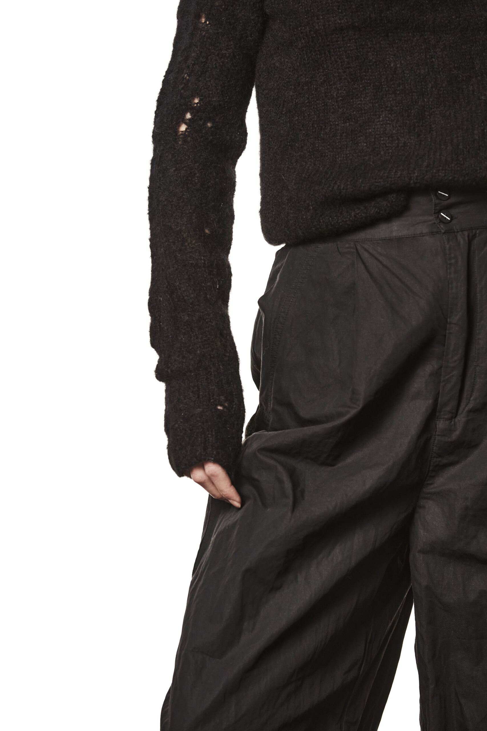 THOM KROM Distroyed Knit Pullover in Black