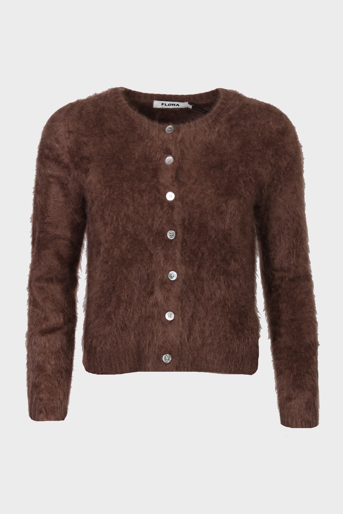 FLONA Cashmere Fluffy Short Cardigan in Brown