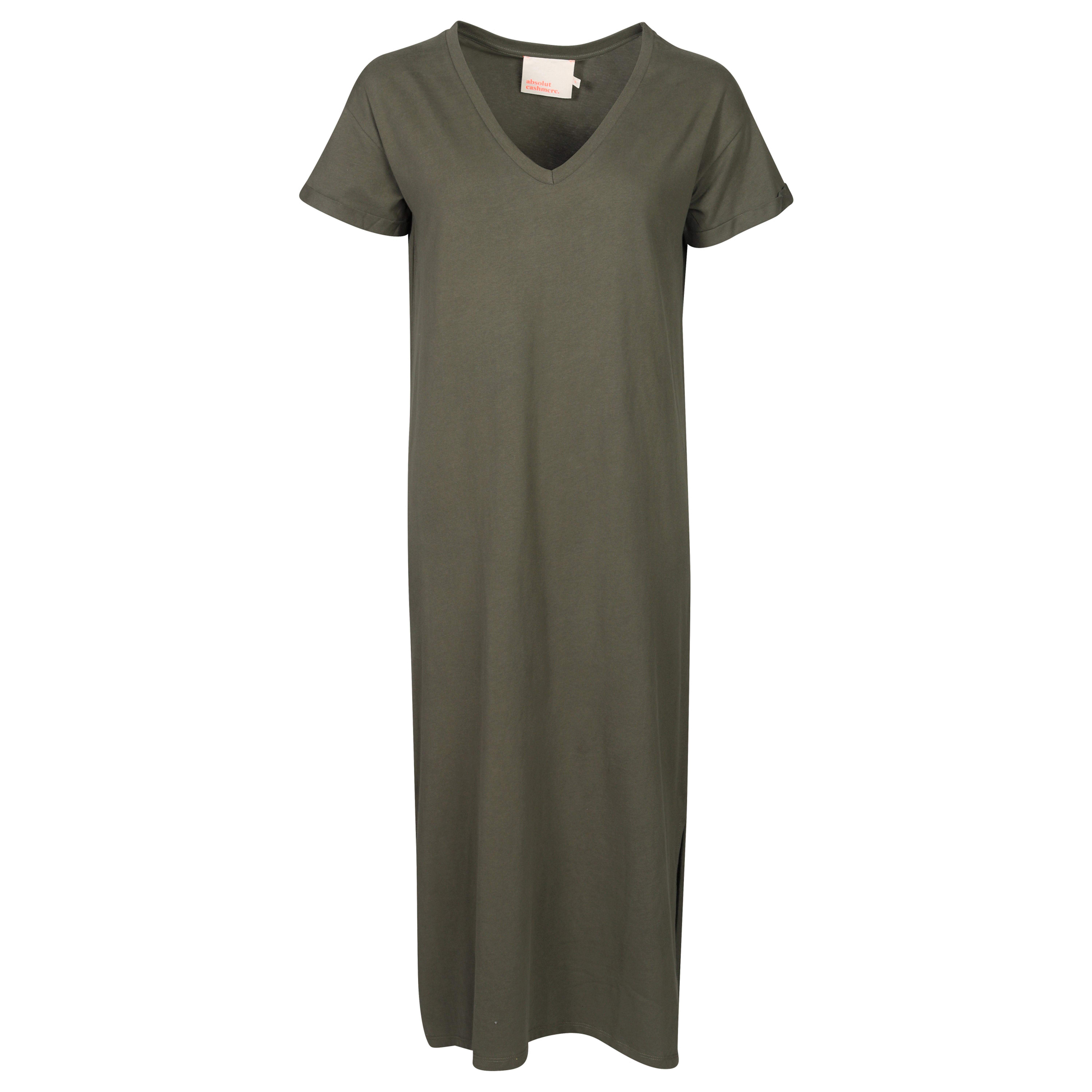 Absolut Cashmere V-Neck Jersey Dress Lorene in Kaki