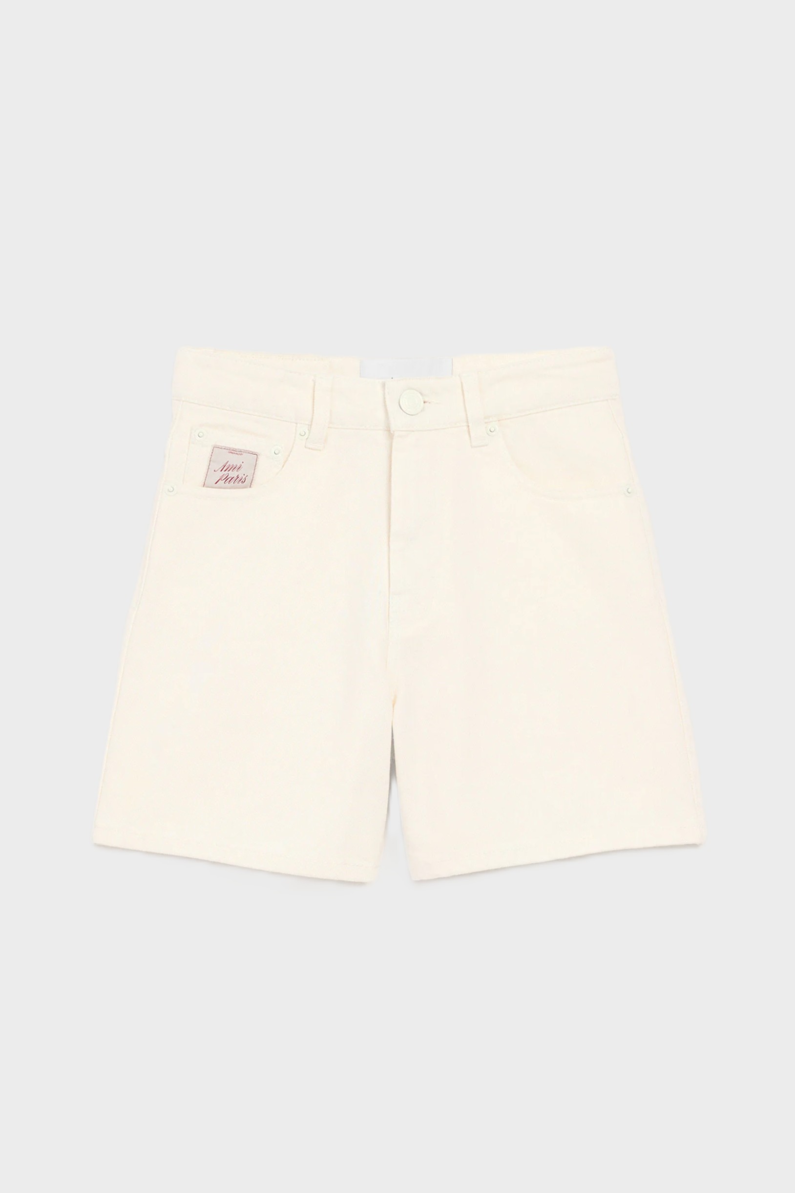 AMI PARIS Cotton Twill Shorts in White Cream