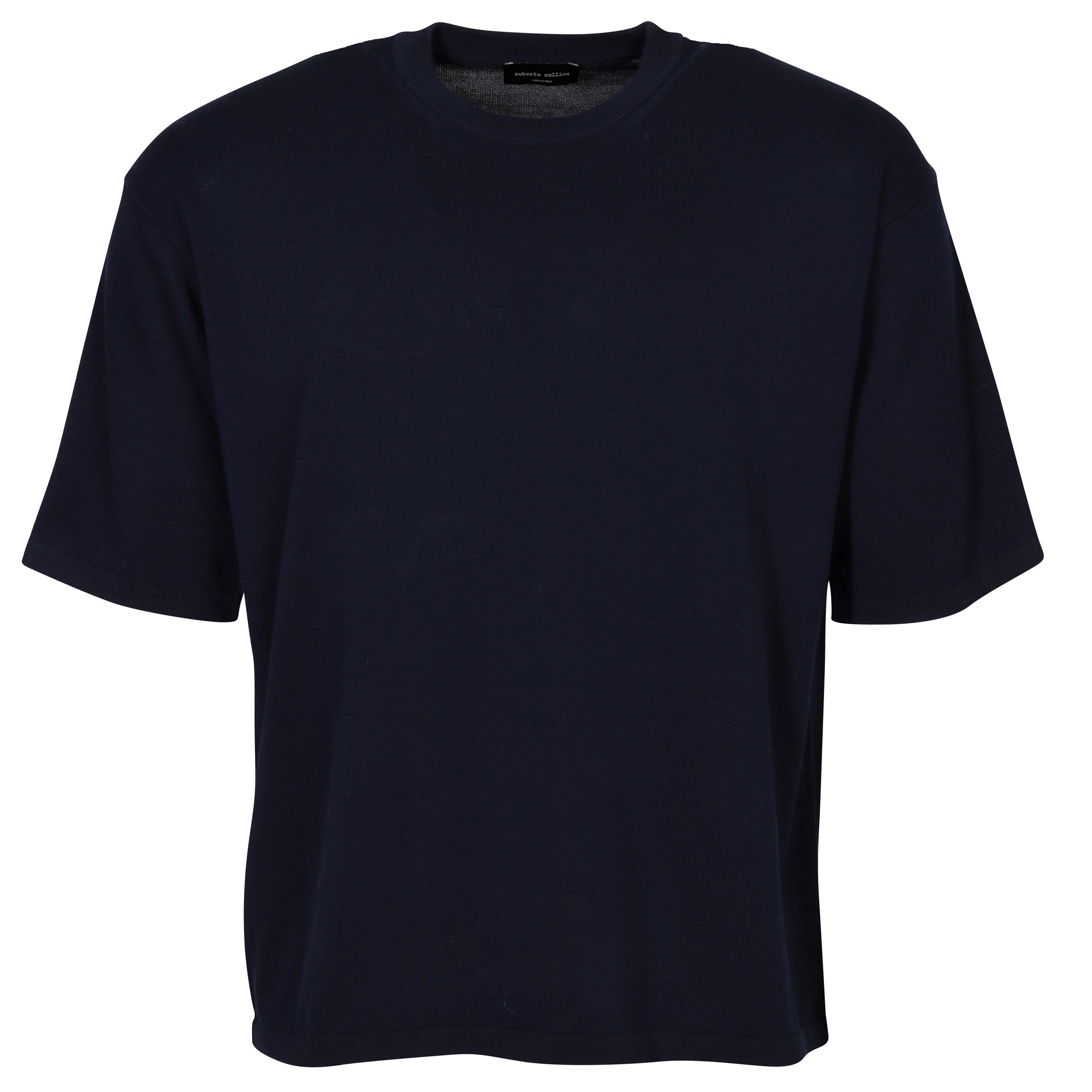 ROBERTO COLLINA Girocollo Boxy Knit Tee in Navy ROBERTO COLLINA Girocollo Boxy Knit Tee in Navy