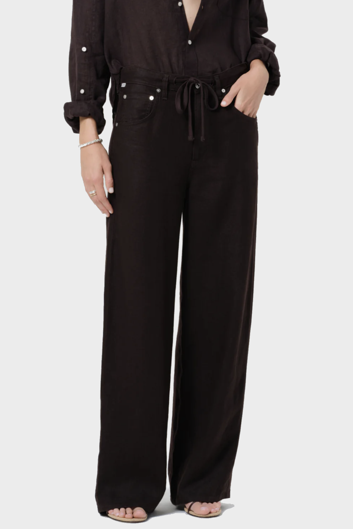 CITIZENS OF HUMANITY Brynn Drawstring Linen Pant in Chocolate