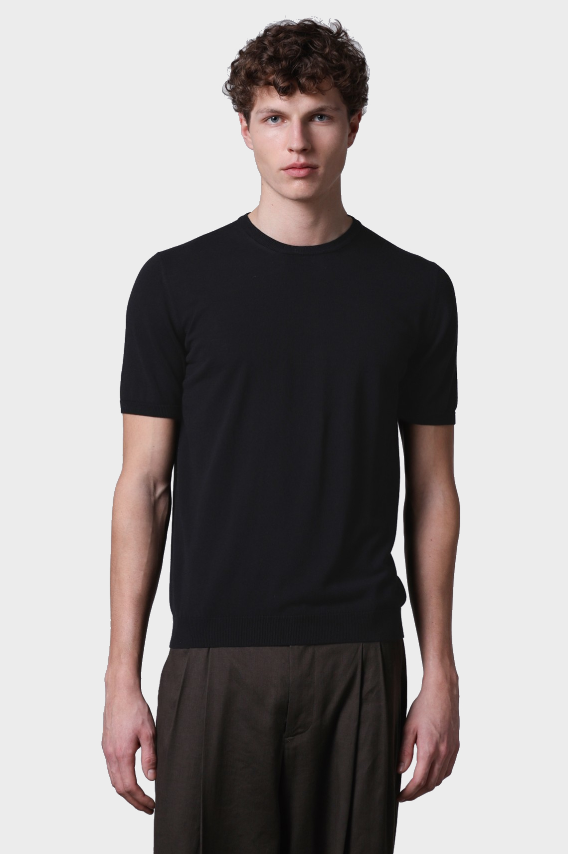 ROBERTO COLLINA Light Cotton Knit T-Shirt in Black