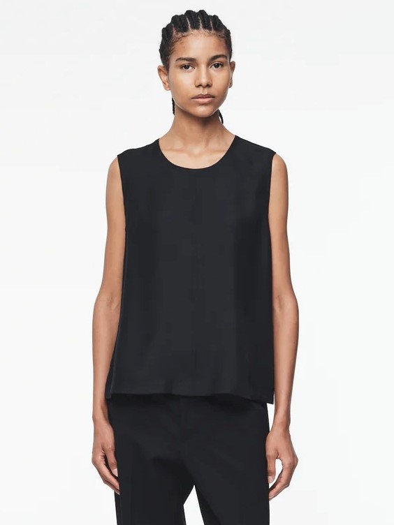 6397 Seamed Shell Silk Tank in Black XS