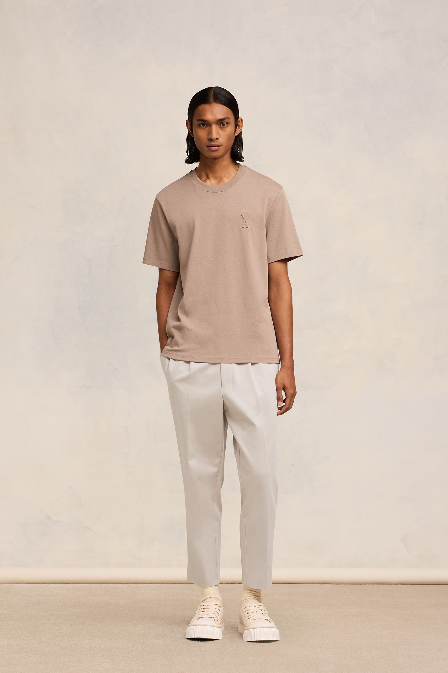 AMI PARIS Elasticated Waist Cropped Trouser in Light Beige