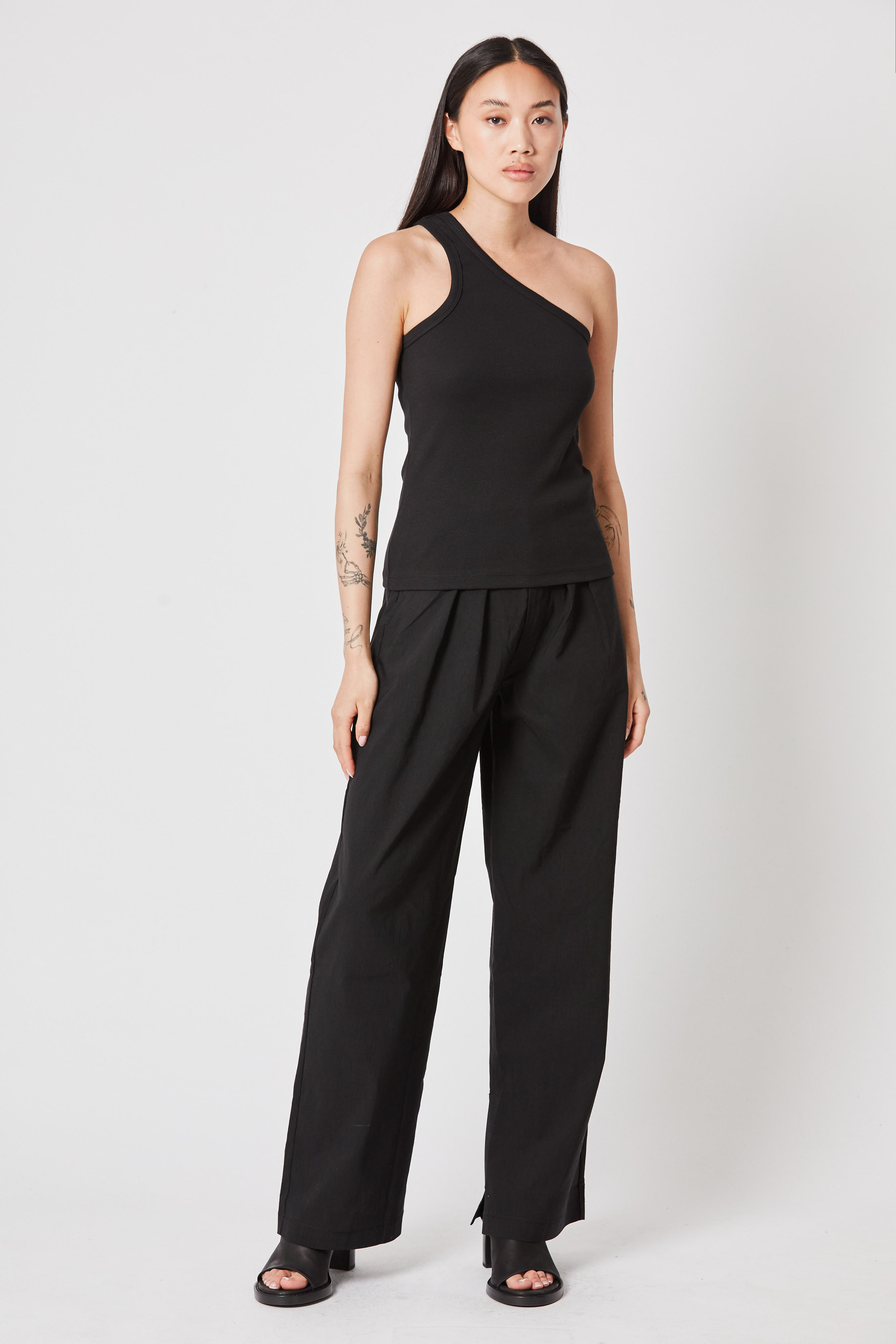 Thom Krom Rib One Shoulder Tank in Black