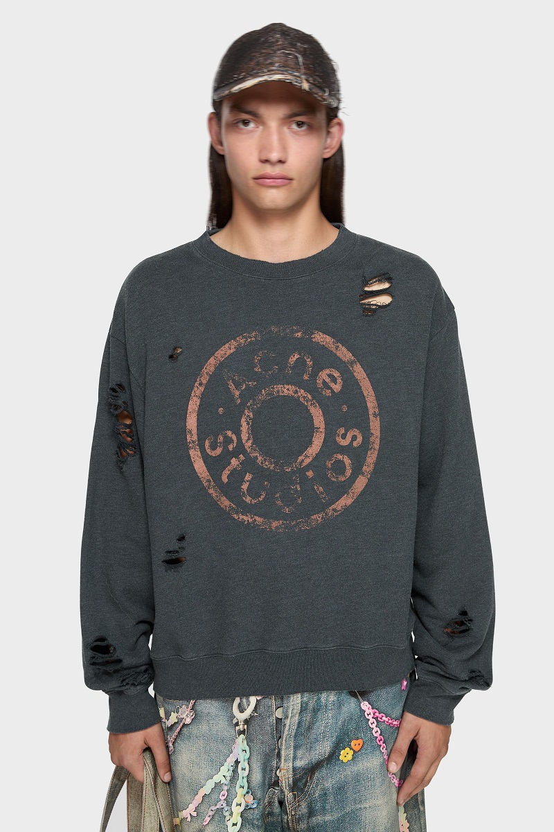 ACNE STUDIOS Logo Sweatshirt in Black Melange ACNE STUDIOS Logo Sweatshirt in Black Melange