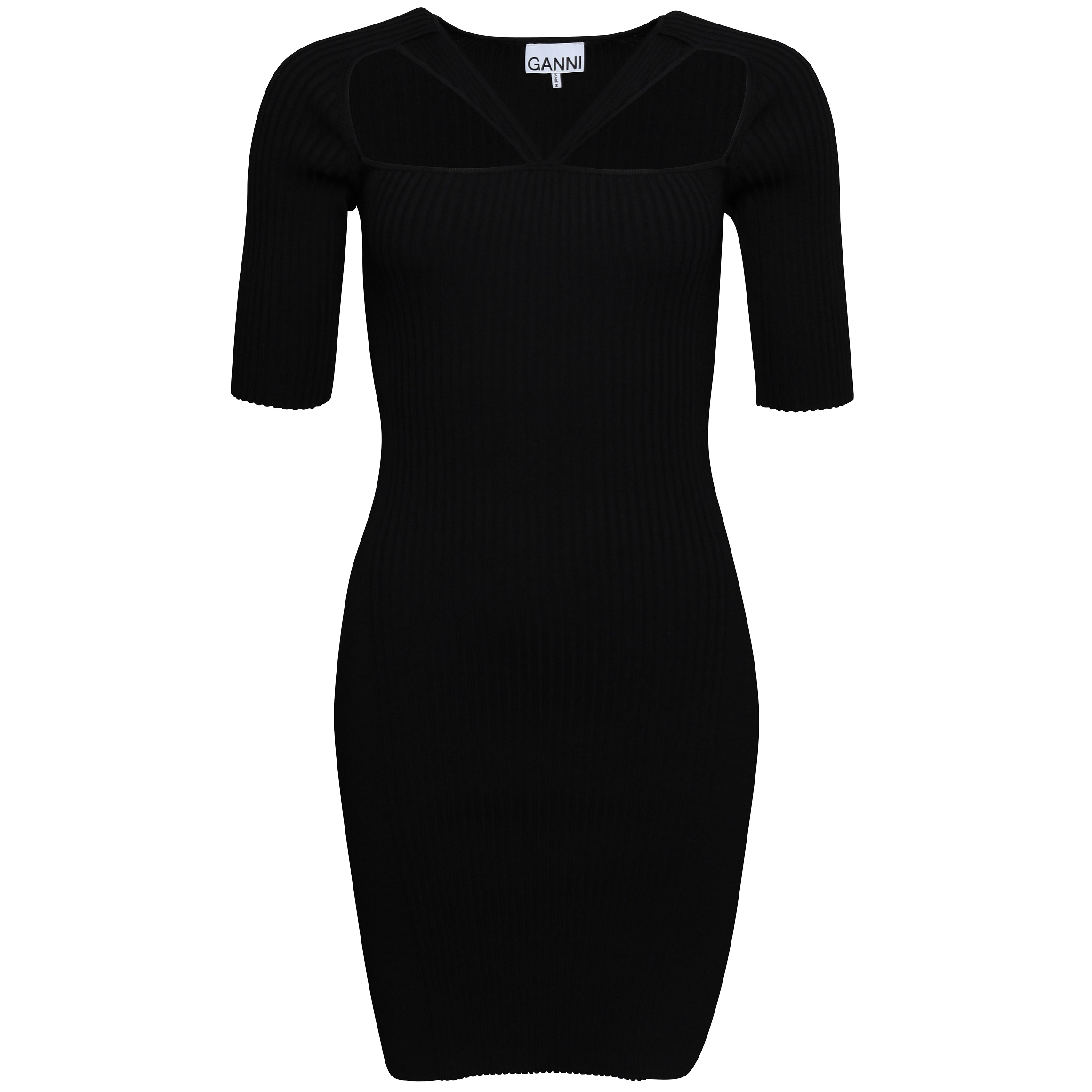 GANNI Melange Cut Out Midi Dress in Black XS