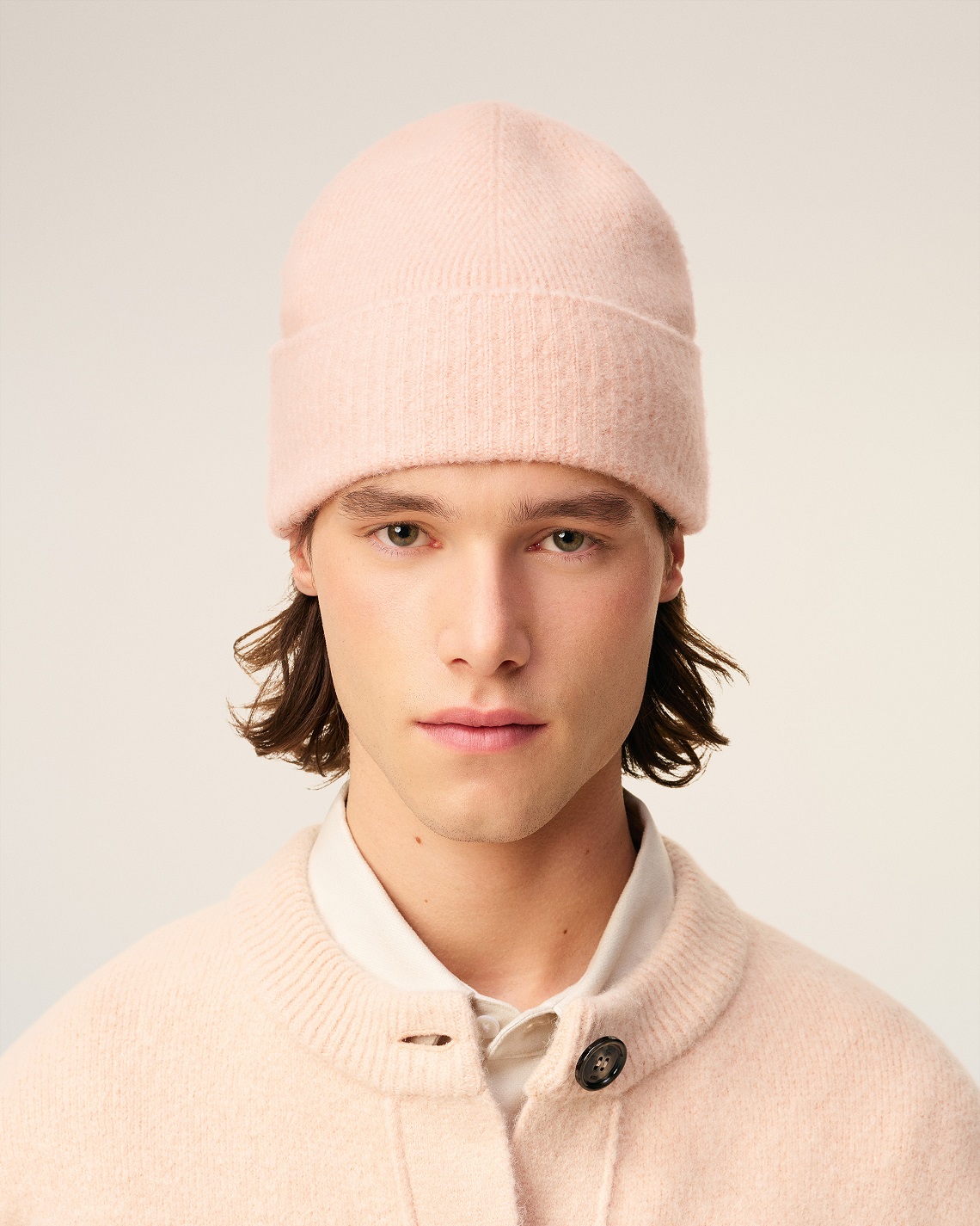 AMI PARIS de Coeur Beanie in Powder/Off White AMI PARIS de Coeur Beanie in Powder/Off White