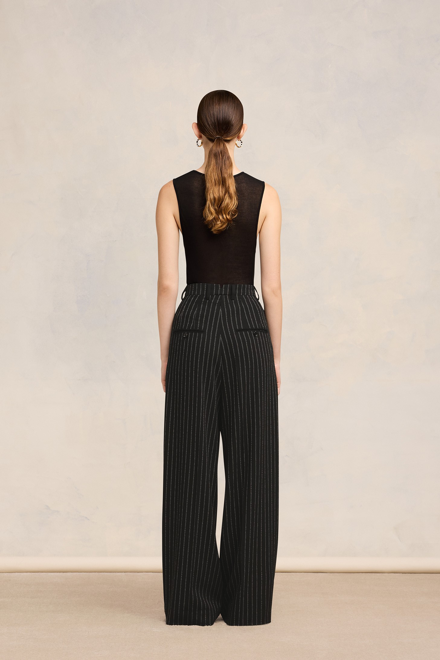 AMI PARIS High Waist Large Trouser in Black/Chalk