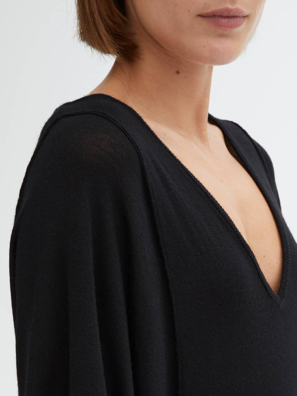 DAGMAR Merino V-Neck Dress in Black XS