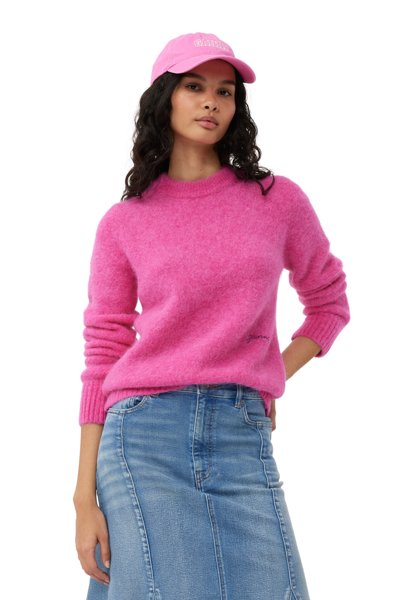 GANNI Brushed Alpaca Pullover in Pink S