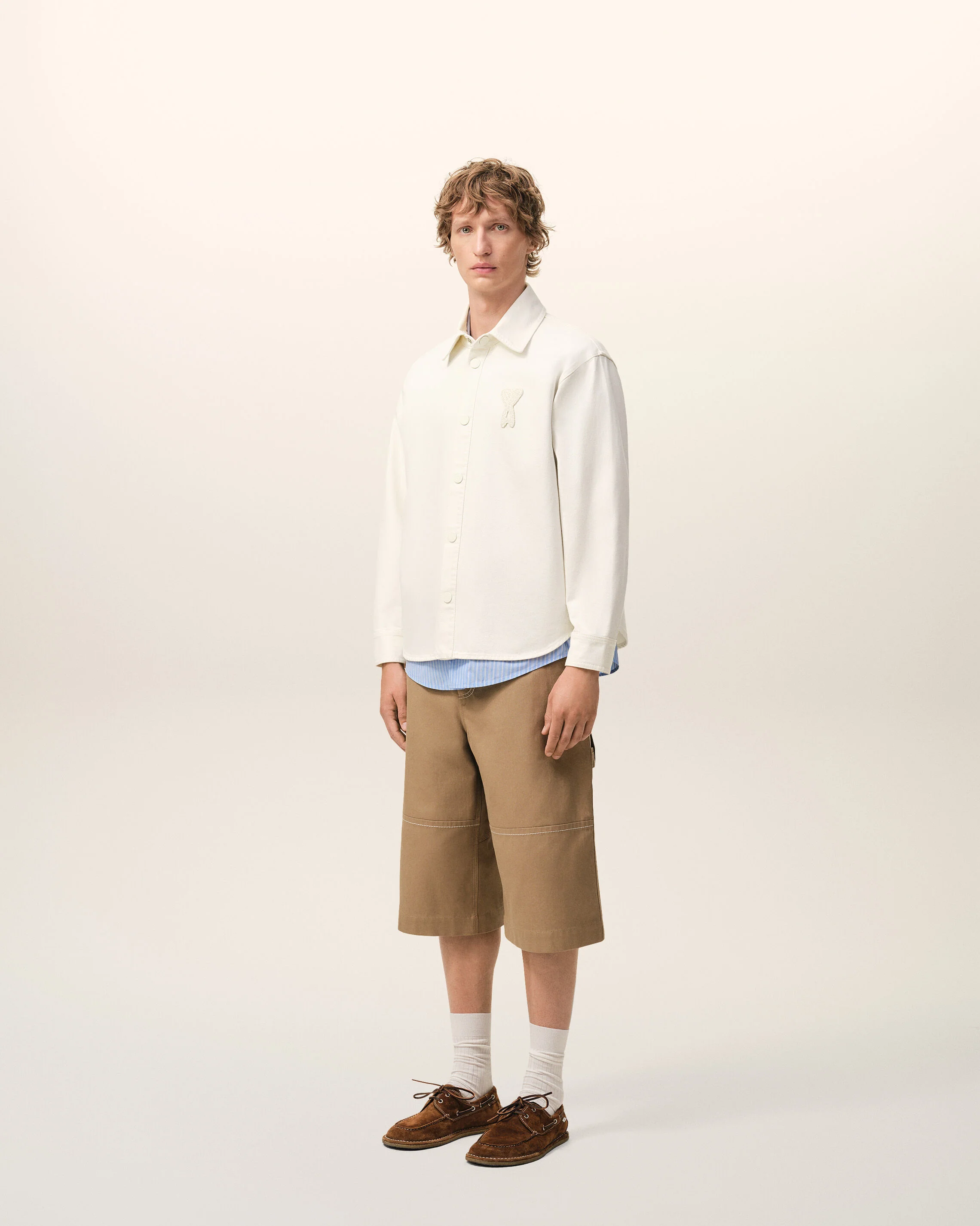 AMI PARIS de Coeur Cotton Twill Overshirt in White Cream