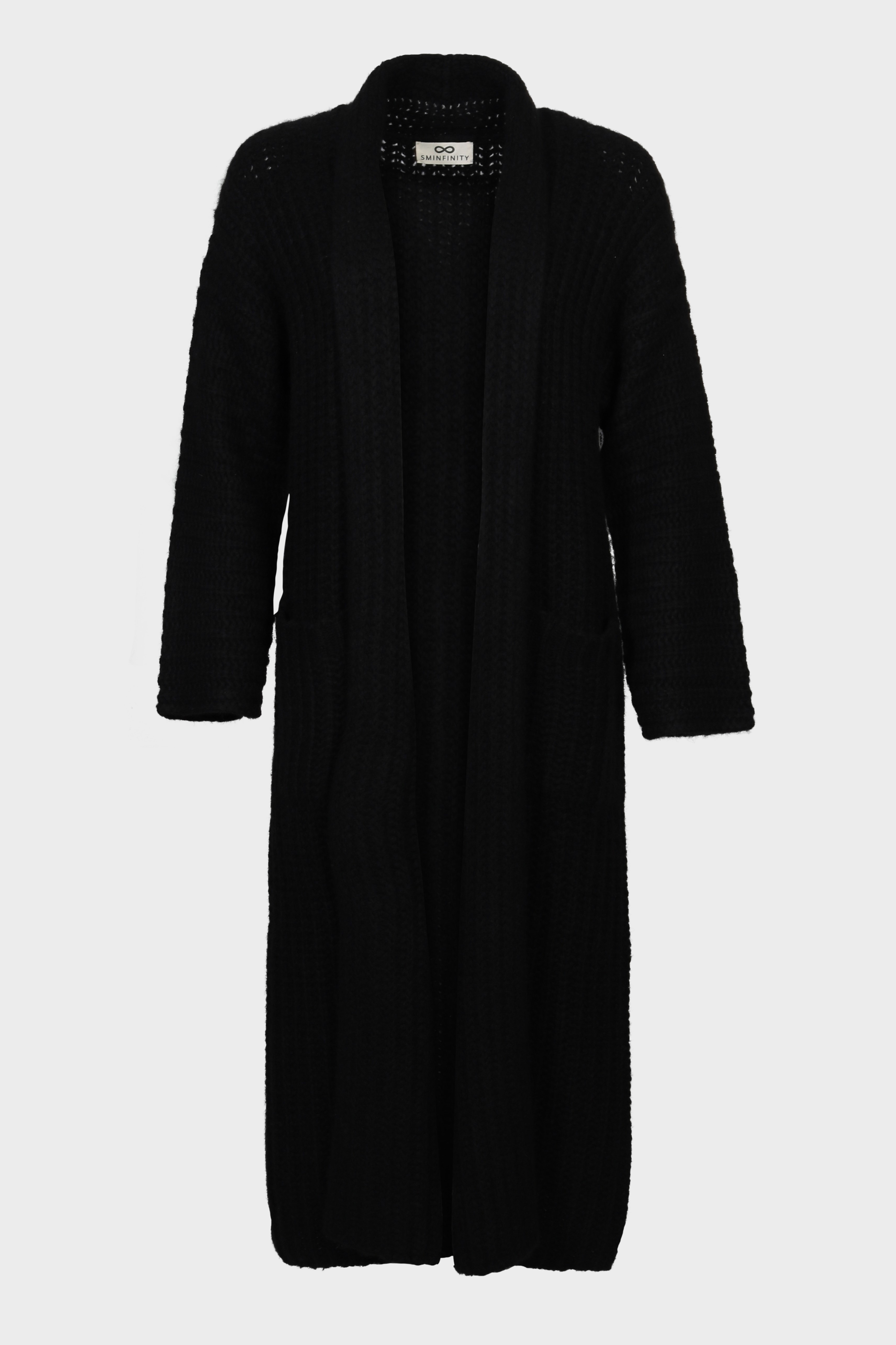 SMINFINITY Fluffy Ribbed Maxi Coat in Black SMINFINITY Fluffy Ribbed Maxi Coat in Black