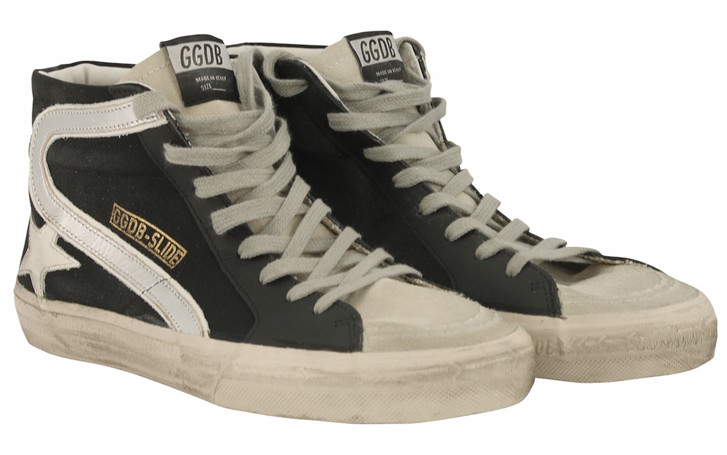 Golden Goose Sneaker Slide Black Canvas White Star