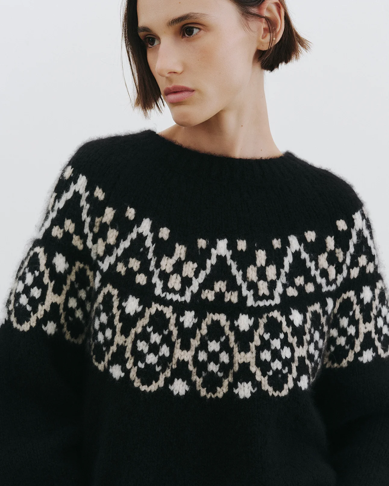 NILI LOTAN Chrissy Cashmere Pullover in Black Fairisle