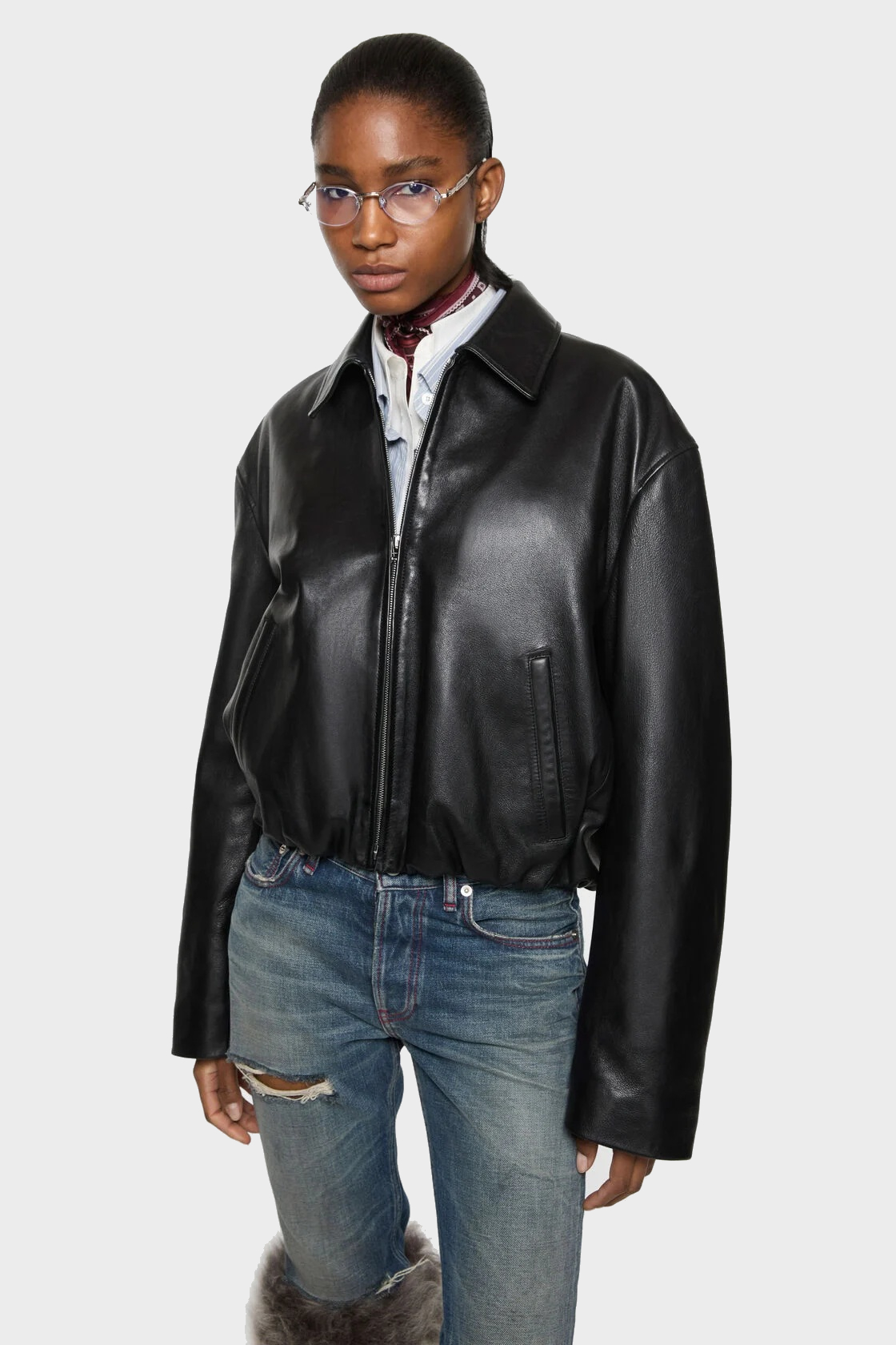 ACNE STUDIOS Cropped Leather Jacket in Black