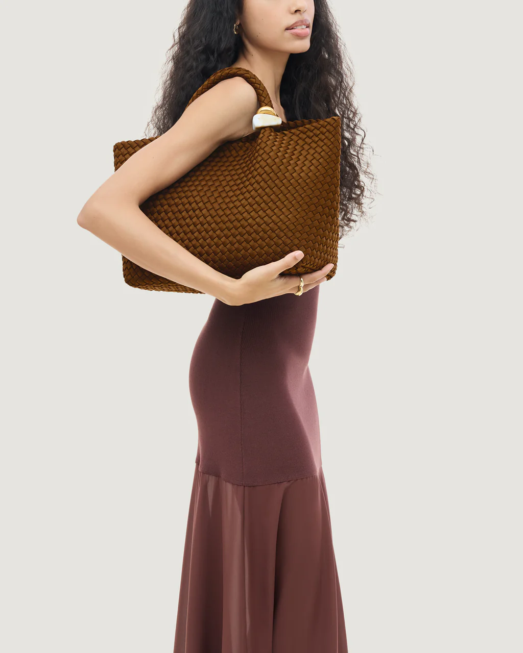 NAGHEDI Handwoven St. Barths Medium Tote Beads in Teak