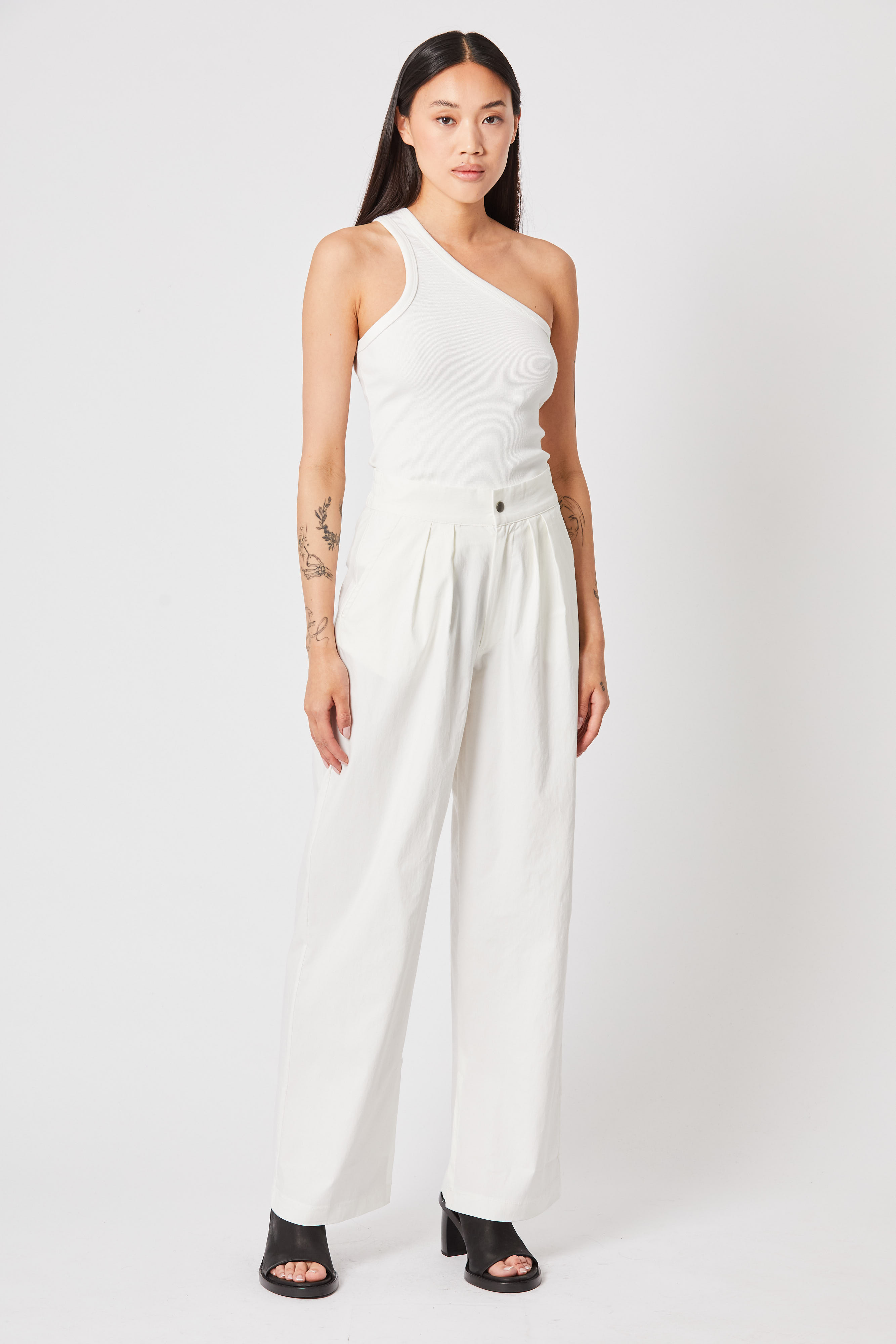 Thom Krom Rib One Shoulder Tank in Off White