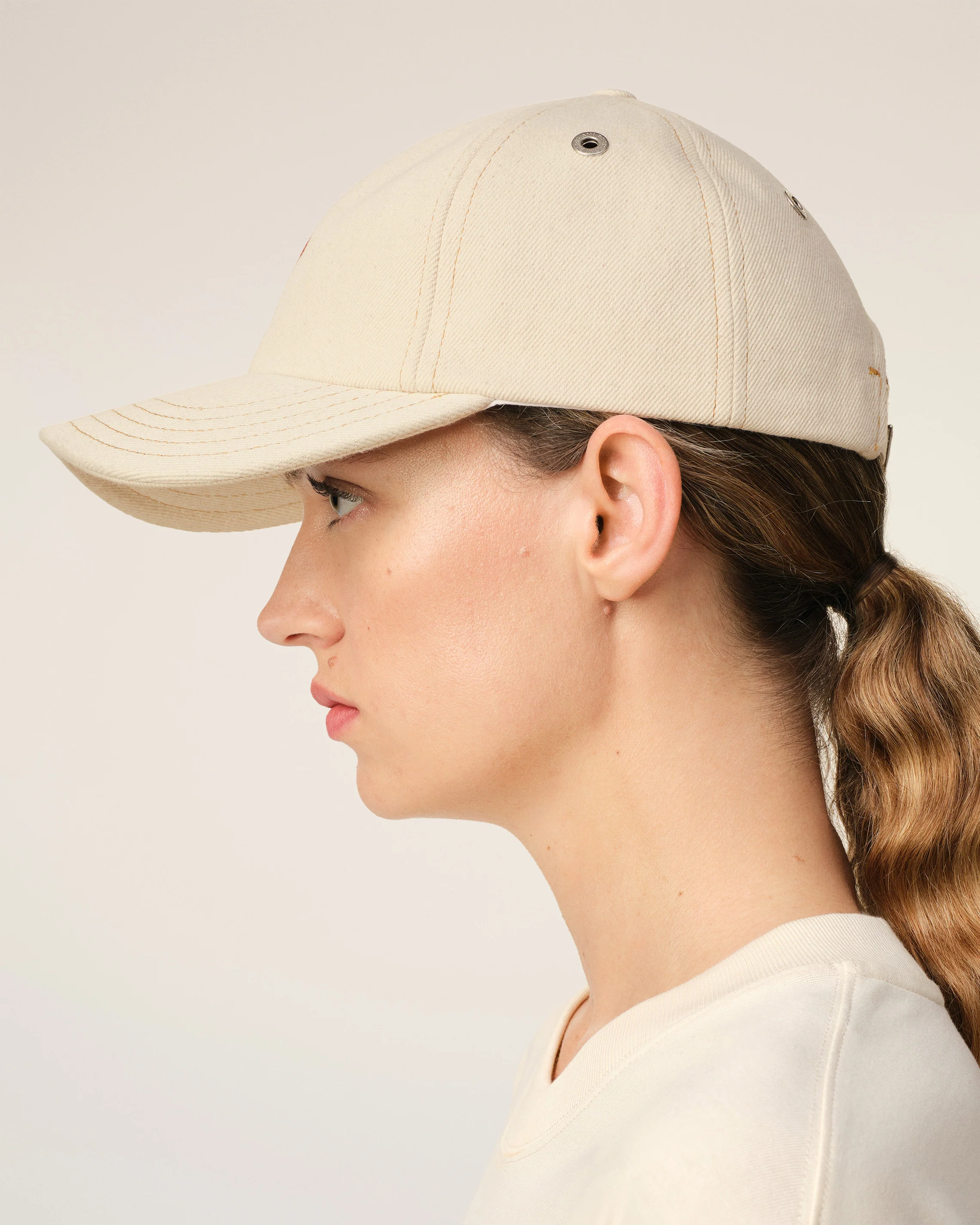 AMI PARIS de Coeur Denim Cap in White Cream