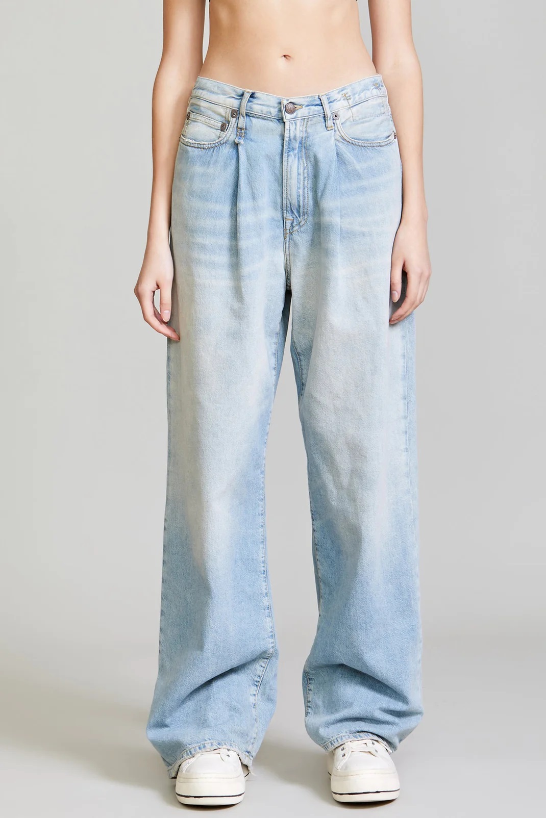 R13 Jeans Damon Pleated Wide Leg Light Blue Washed