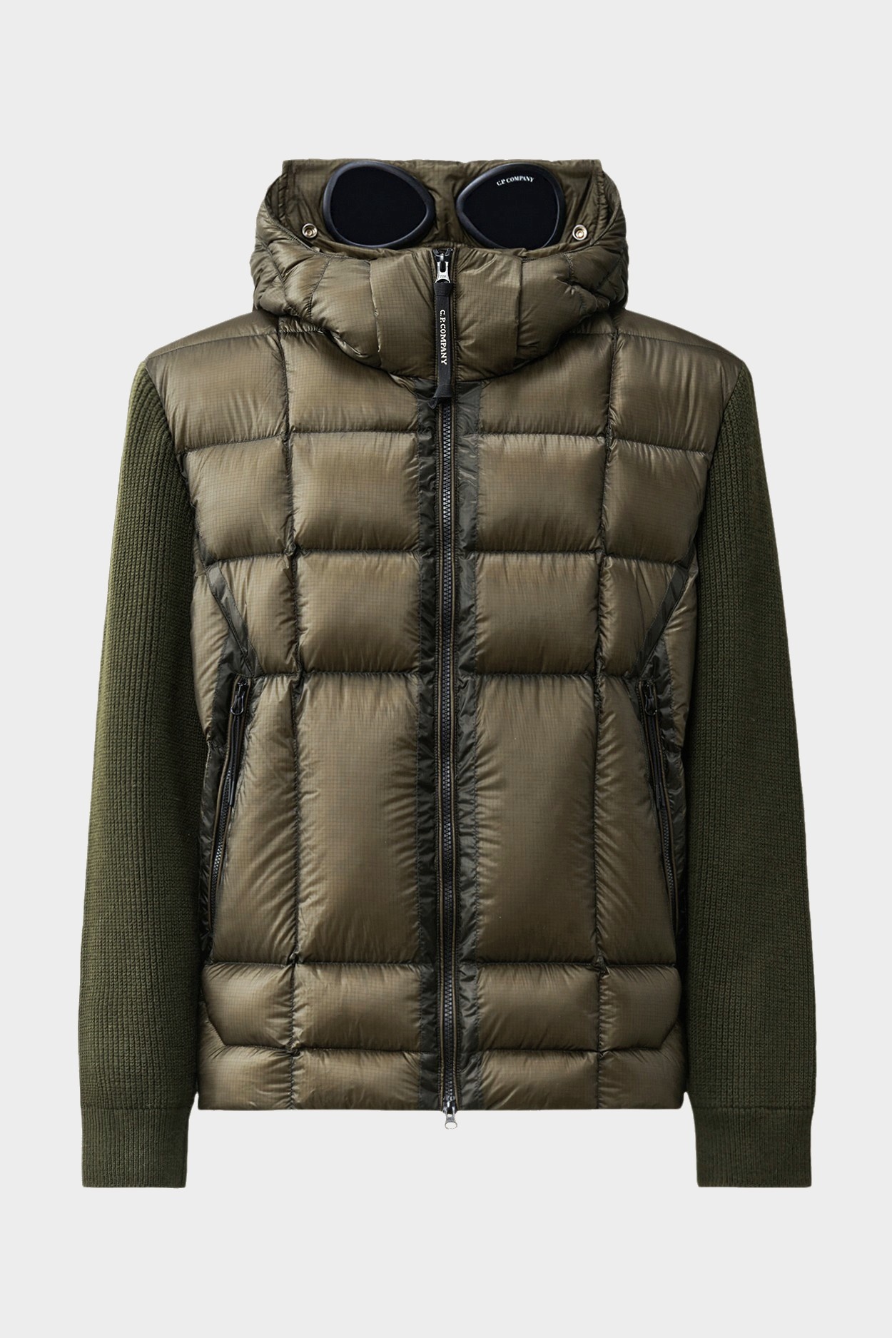 C.P. COMPANY Merino Wool Mixed D.D. Shell Down Jacket in Ivy Green