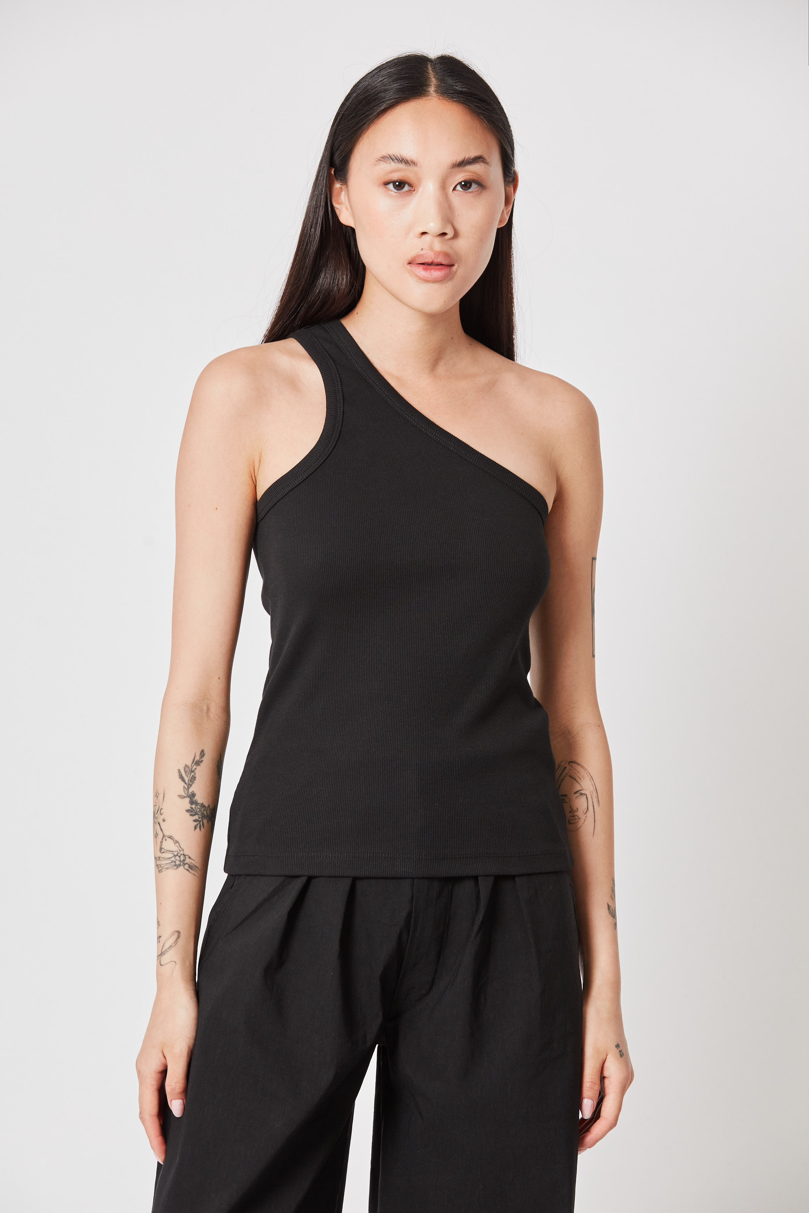 Thom Krom Rib One Shoulder Tank in Black