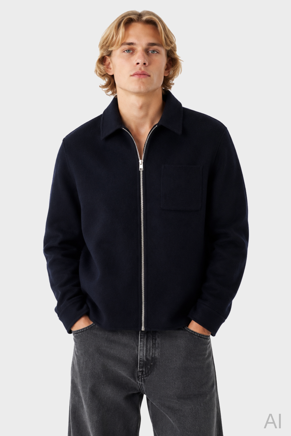 FRAME Wool Overshirt in Navy XL