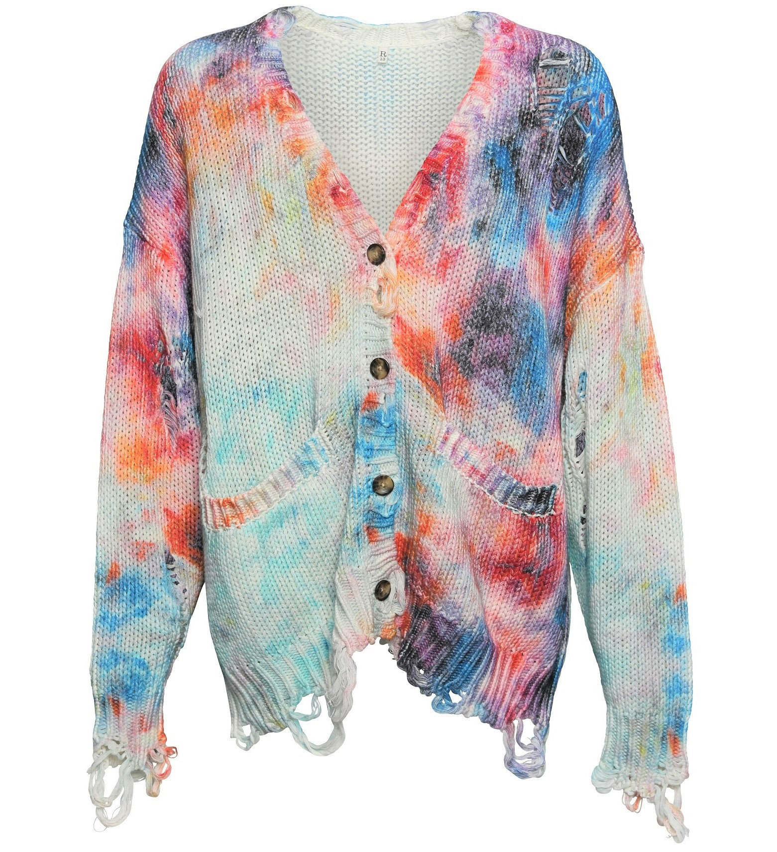 R13 Printed Tie-Dye Cotton Knit Cardigan in Multicolor