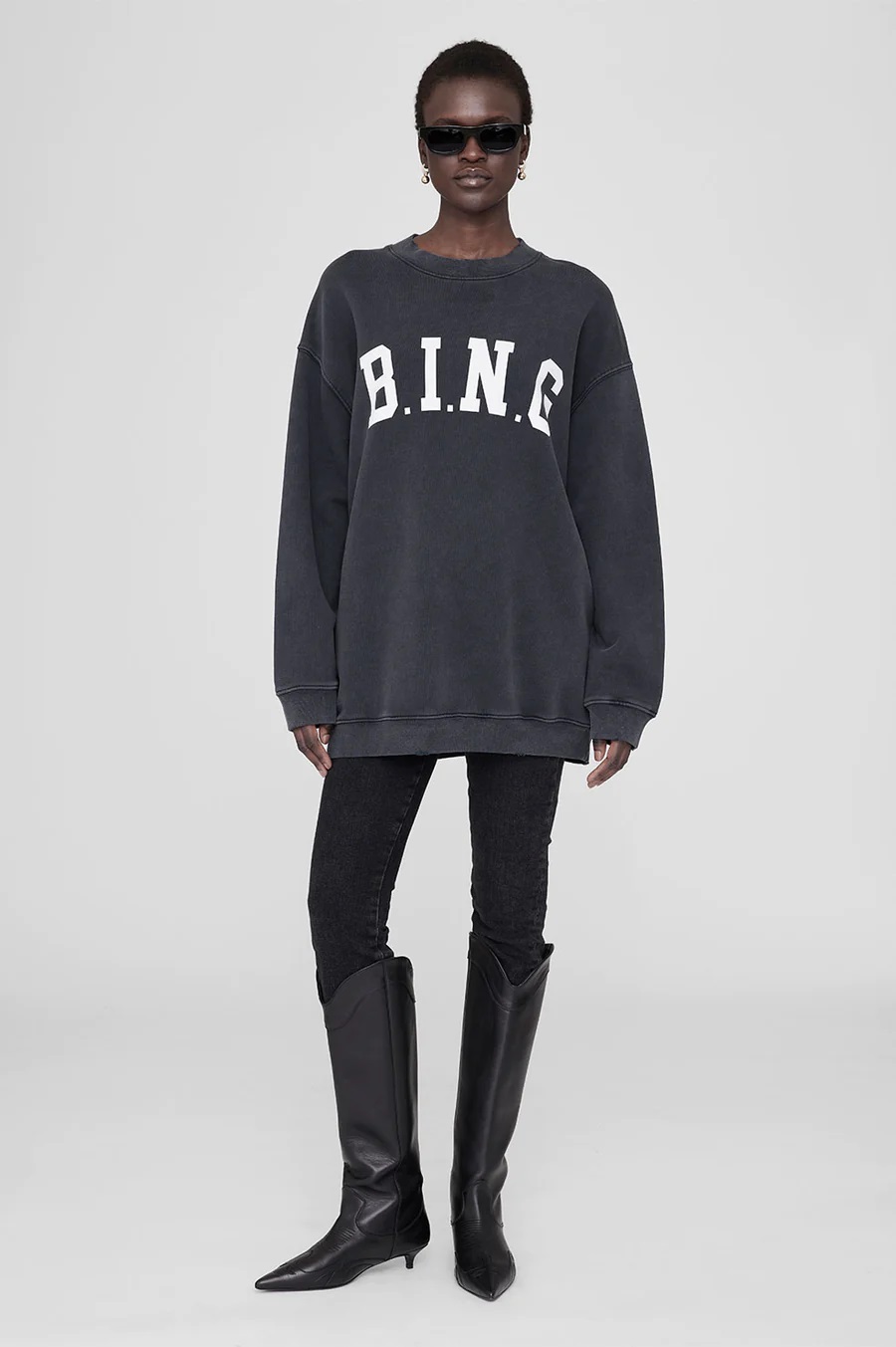 ANINE BING Tyler Bing Sweatshirt in Washed Black XXS