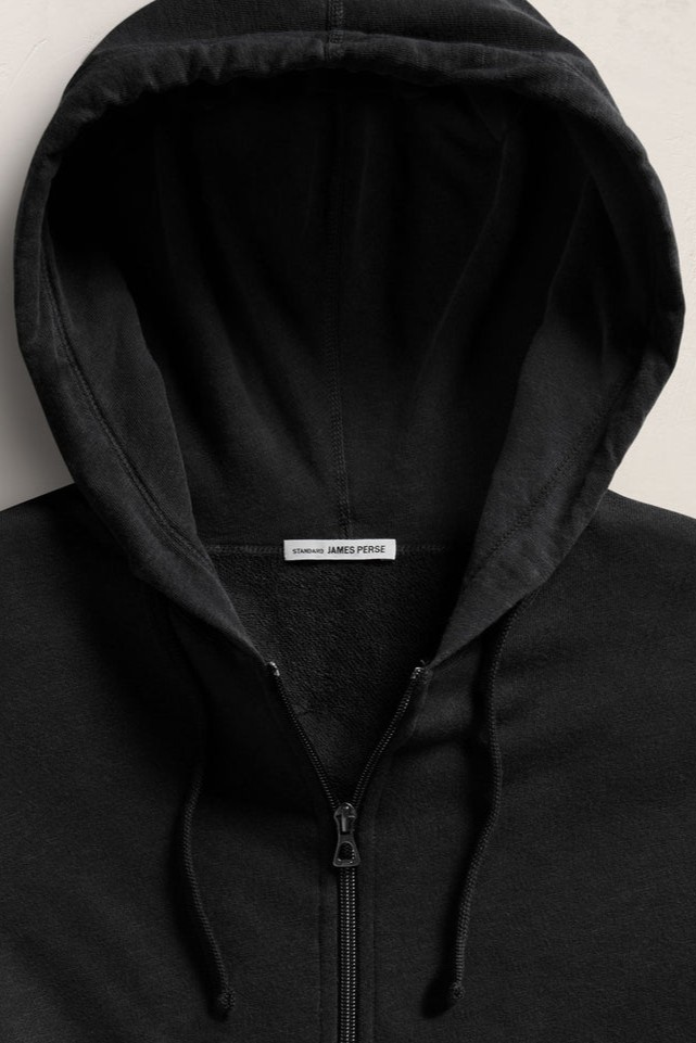 JAMES PERSE Vintage French Terry Zip Hoodie in Black