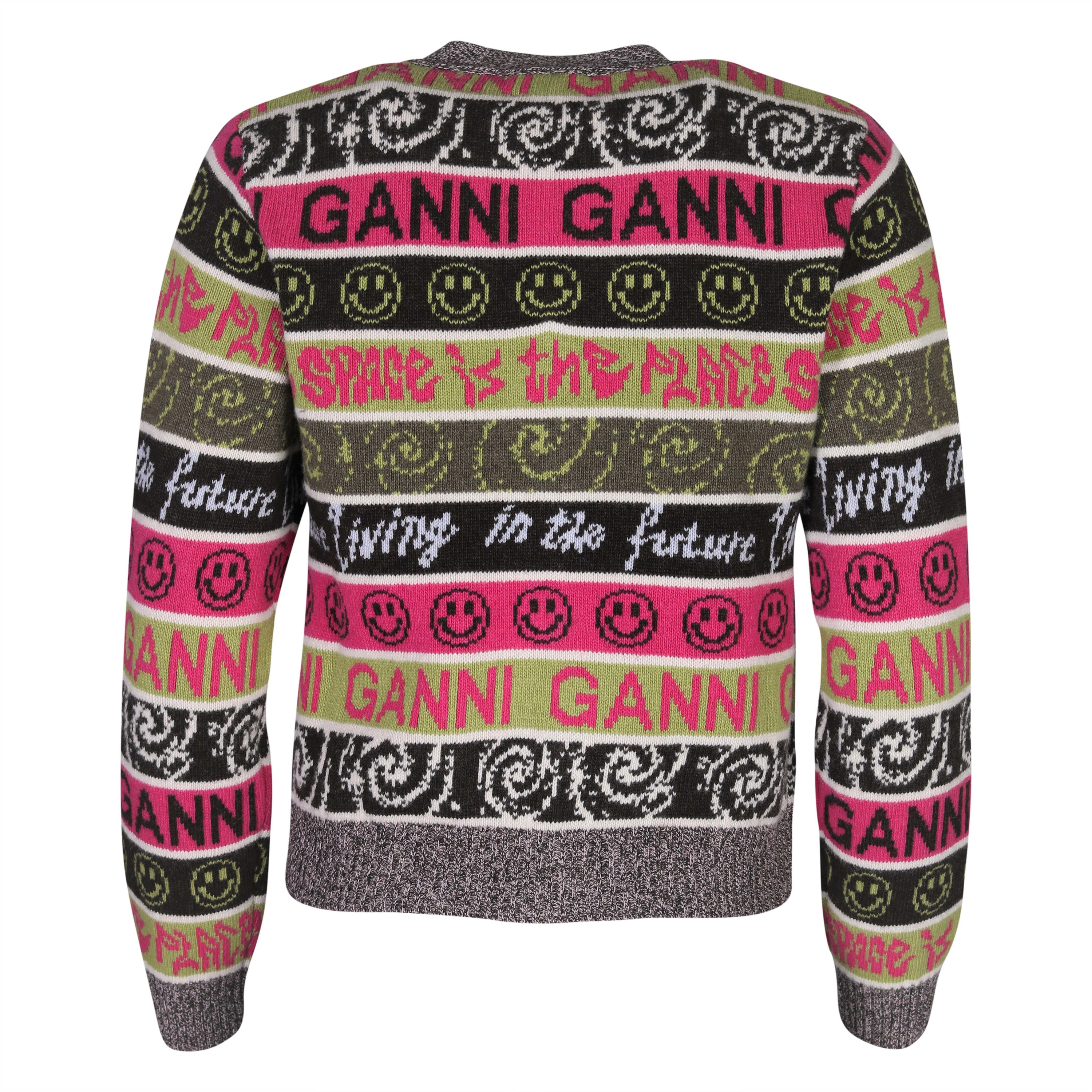 Ganni Recycled Wool Mix Knit Cardigan Multicolour