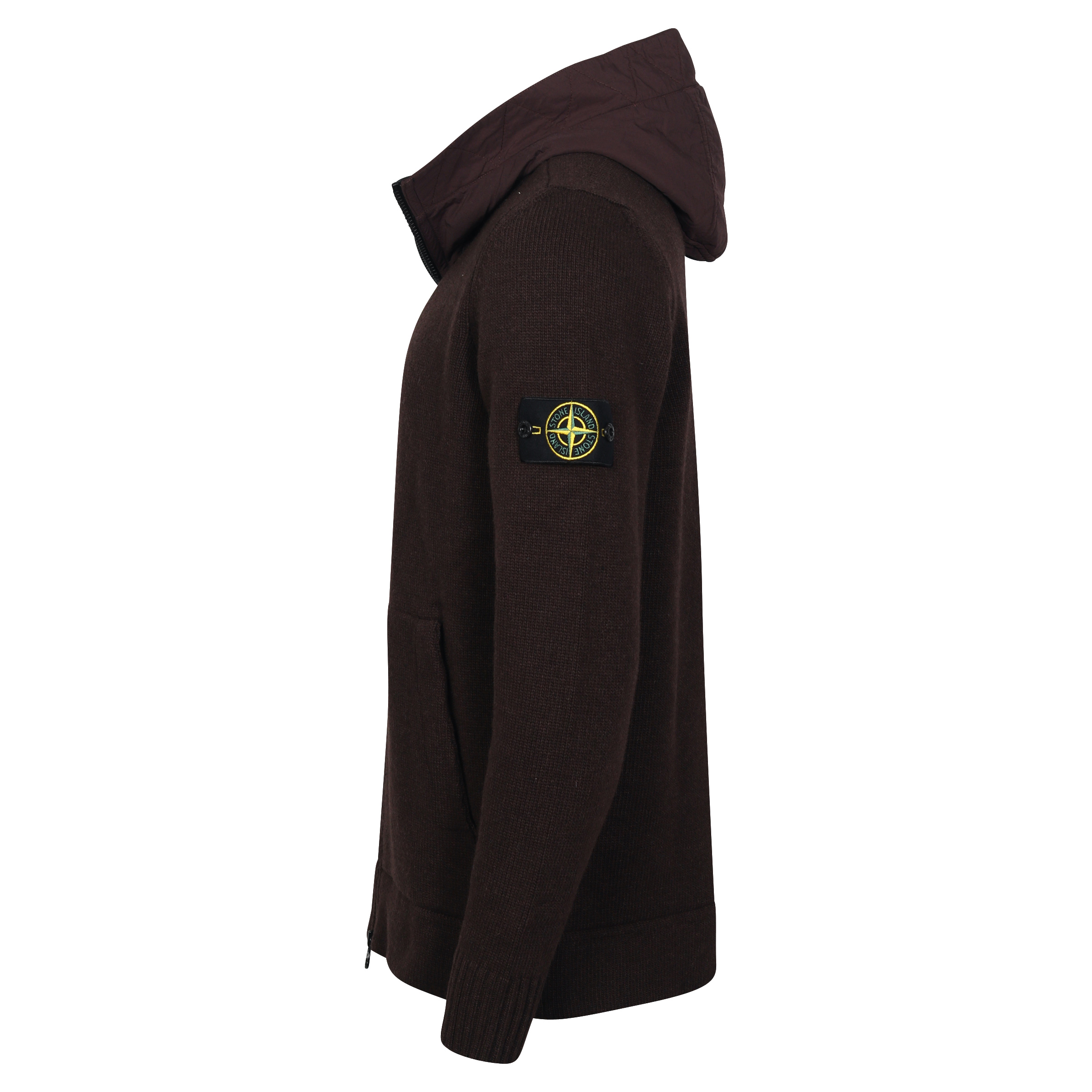 Stone Island Zip Nylon/Wool Hoodie in Brown