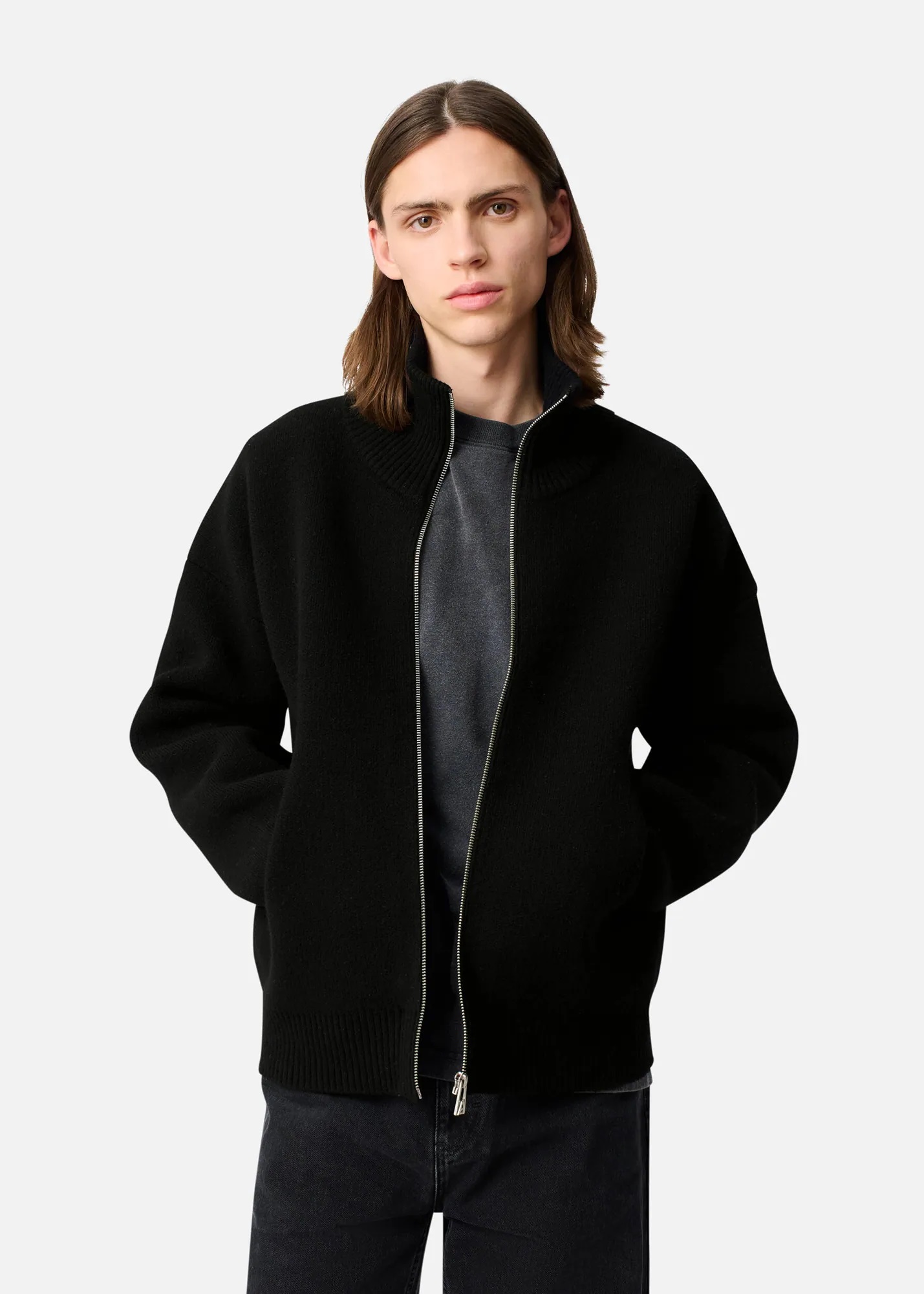 AXEL ARIGATO Heavy Knit Zip Jacket in Black